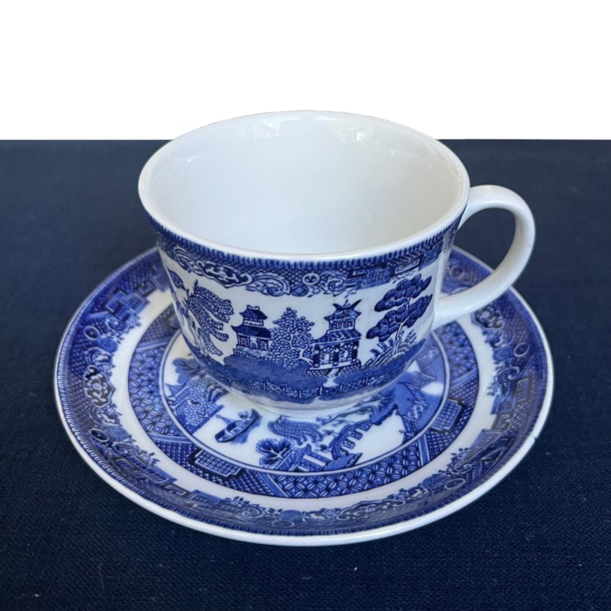 Blue Willow China Broken China Jewelry & Matching Teacup and Saucer Set