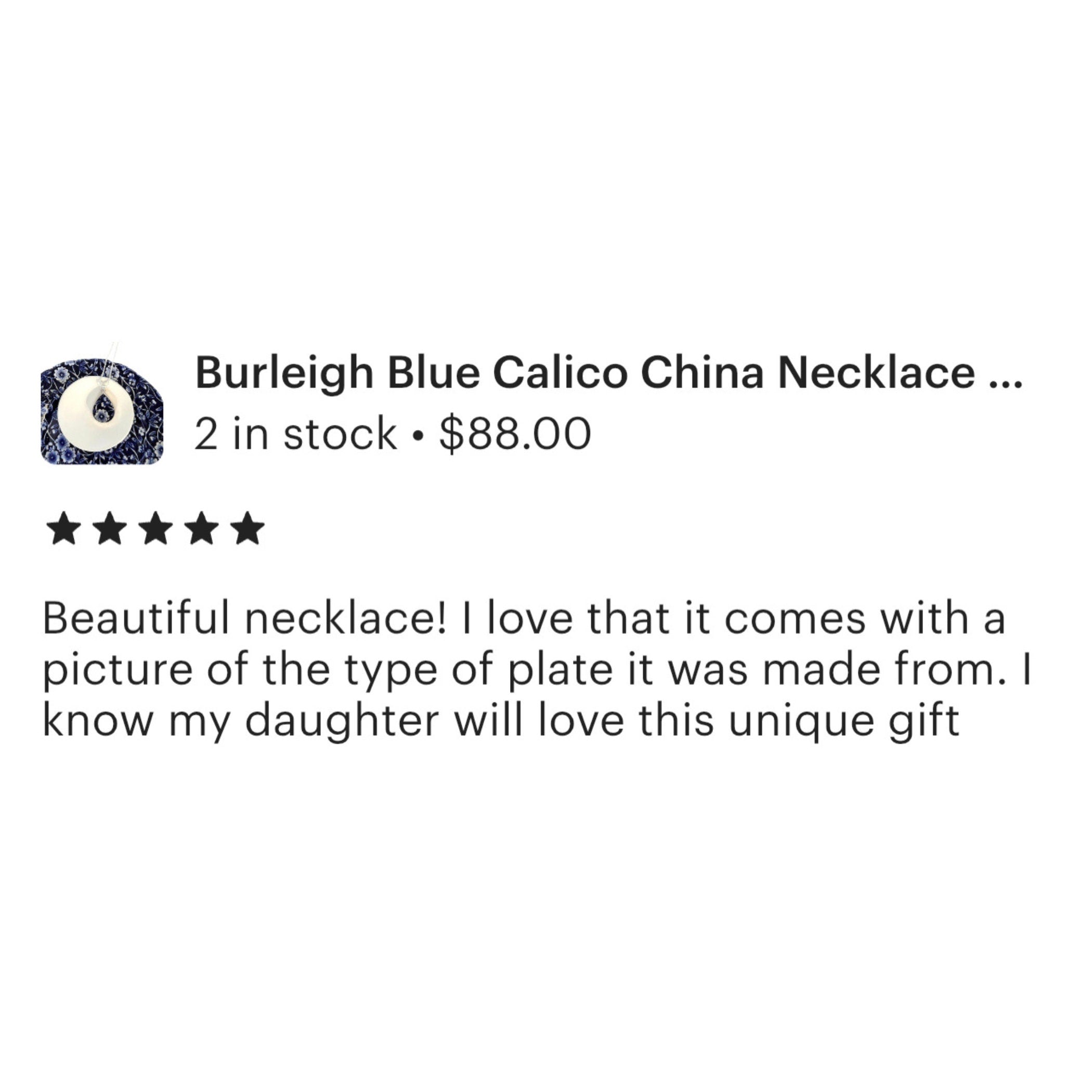 Burleigh Blue Calico China Necklace with Unique Teardrop Porcelain Statement Pendant