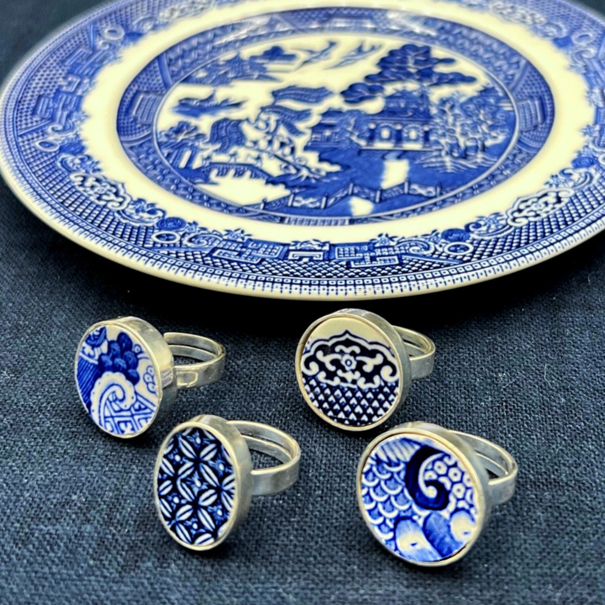 Broken China Jewelry Blue Willow store Crest Sterling Earrings