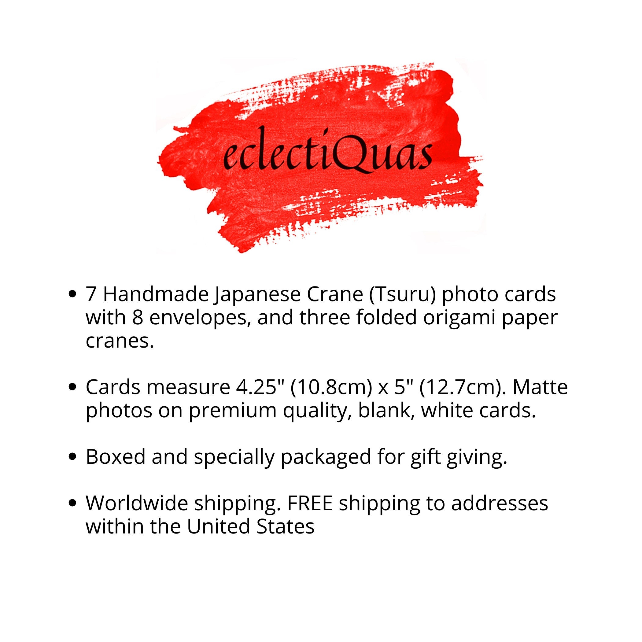 Japanese Crane Notecard Set of Assorted Tsuru Chiyogami Photo Cards & 3 Origami Paper Cranes