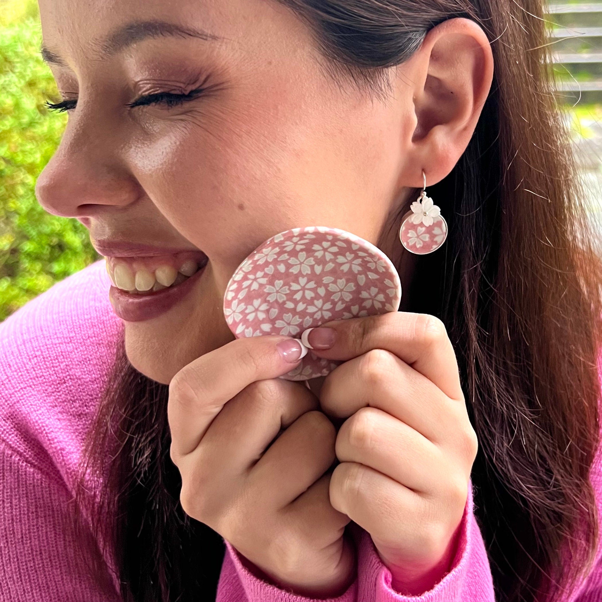 Japanese Sakura Earrings handmade with Broken China & Tiny Pearl Flowers