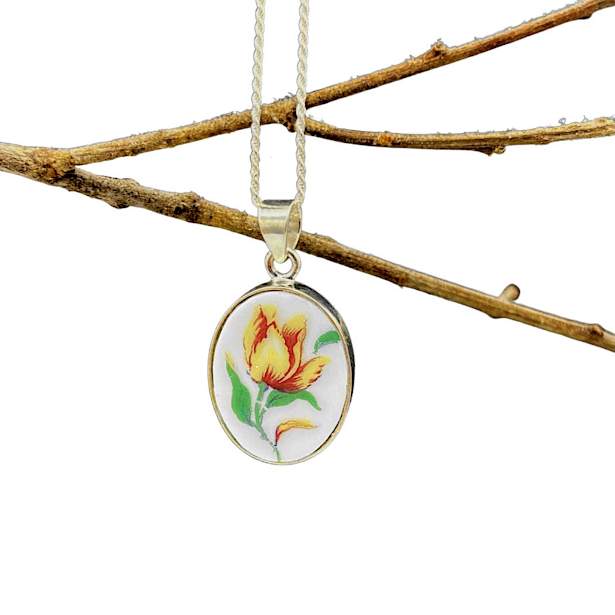 Spring Tulip China Necklace handmade from Upcycled French Limoges Porcelain