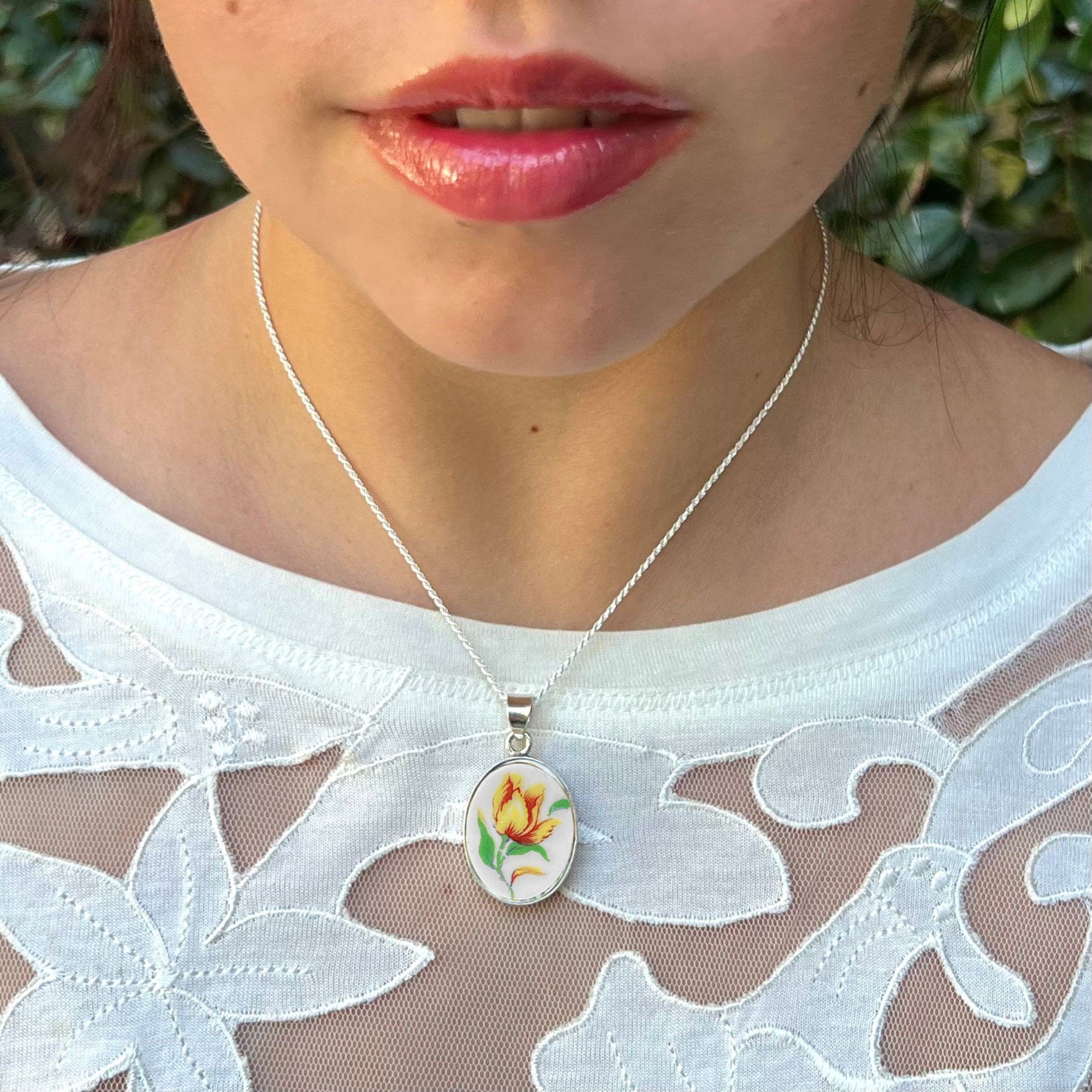 Spring Tulip China Necklace handmade from Upcycled French Limoges Porcelain