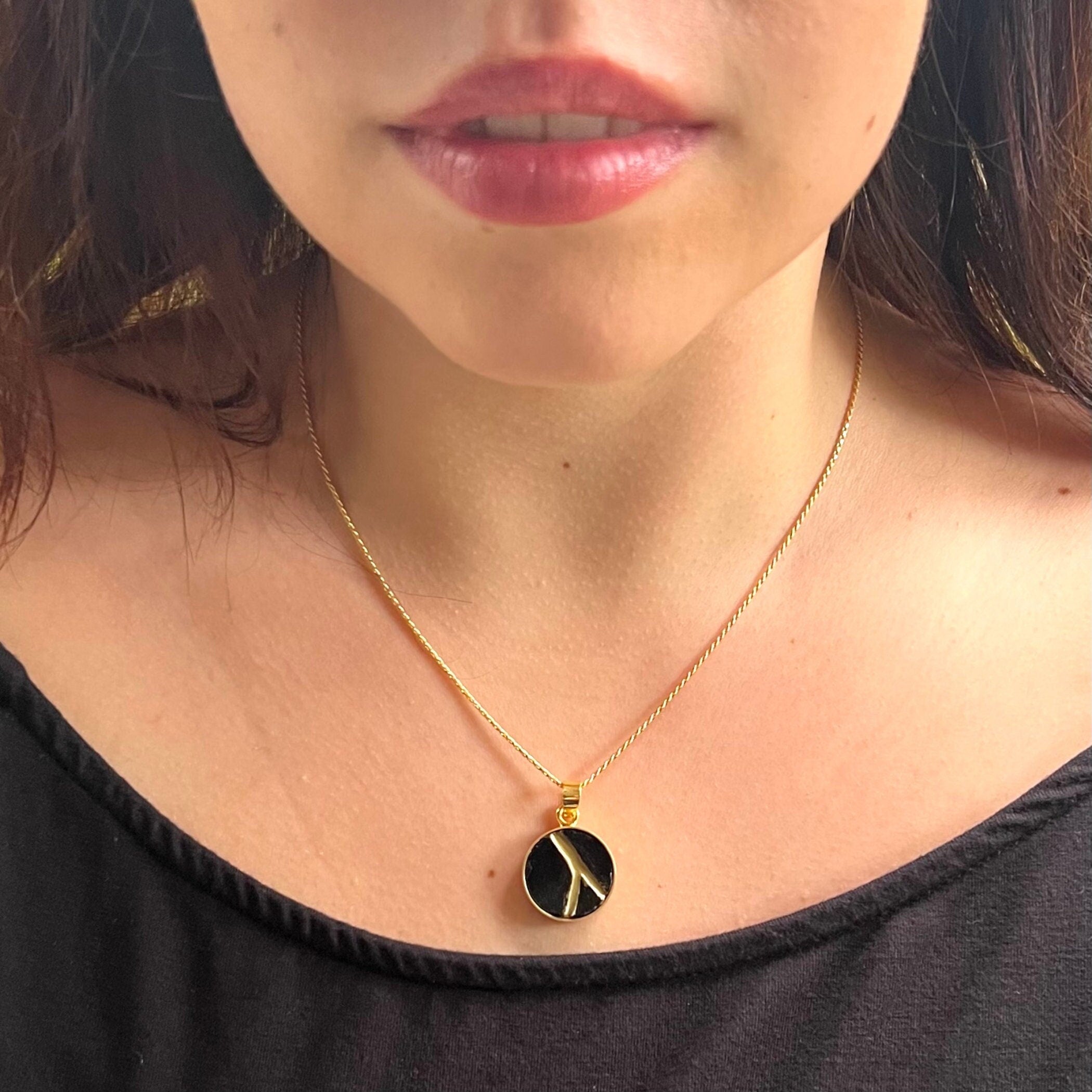 Black and Gold Kintsugi Jewelry Necklace handmade with Broken Pottery