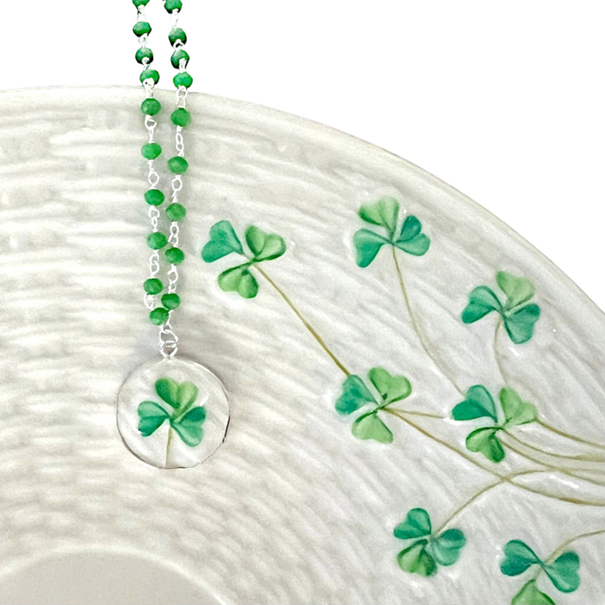 Vintage Beleek Shamrock China Necklace for Irish Good Luck Pride & Heritage