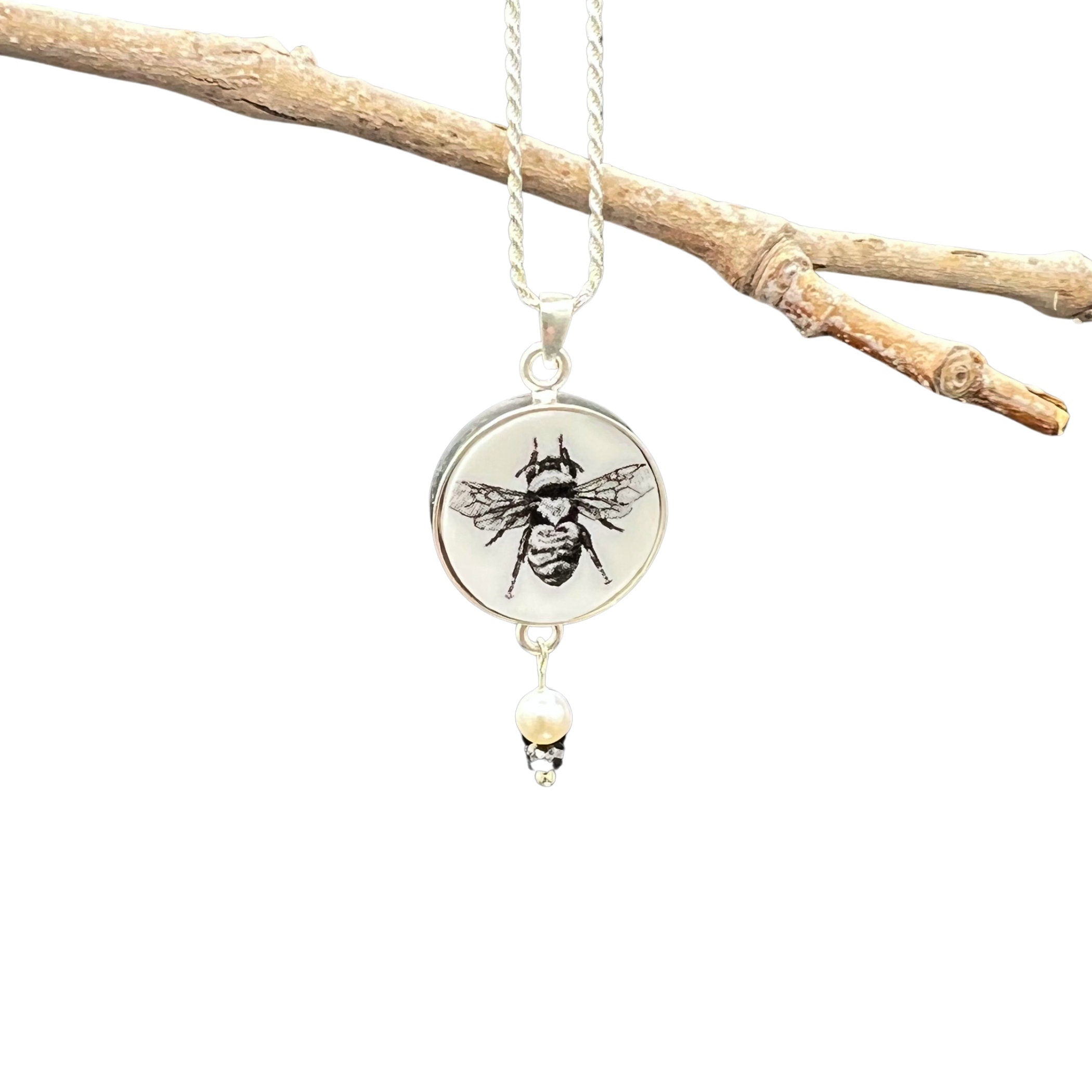 Bumble Bee China Necklace handmade with Upcycled Porcelain & Sterling Silver, Broken China Jewelry Gift for Vintage China and Nature Lovers