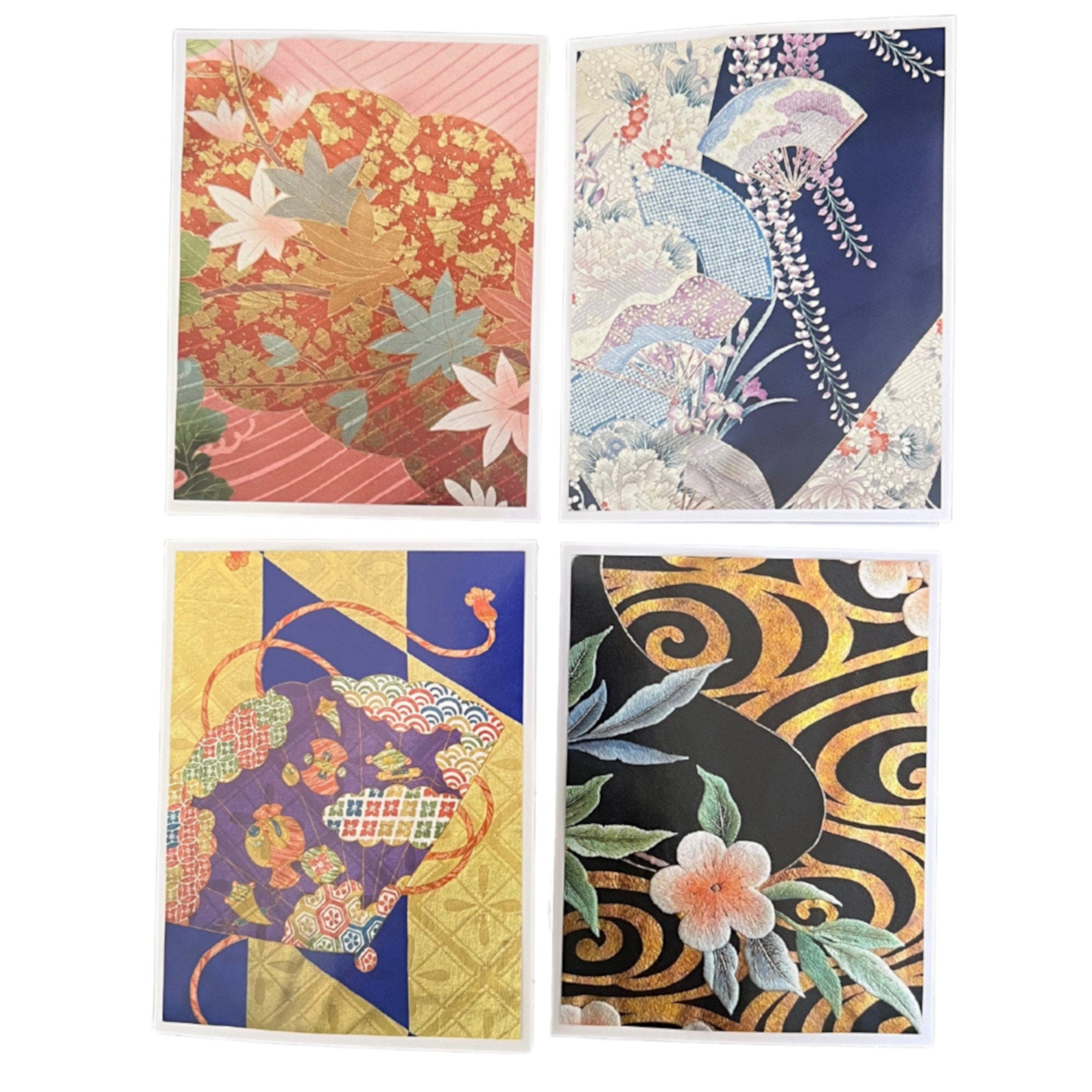 Vintage Japanese Silk Kimono Notecard Set, Traditional Japanese Greeting Cards, Unique Thank You Card Pack & Boxed Birthday Card Gift