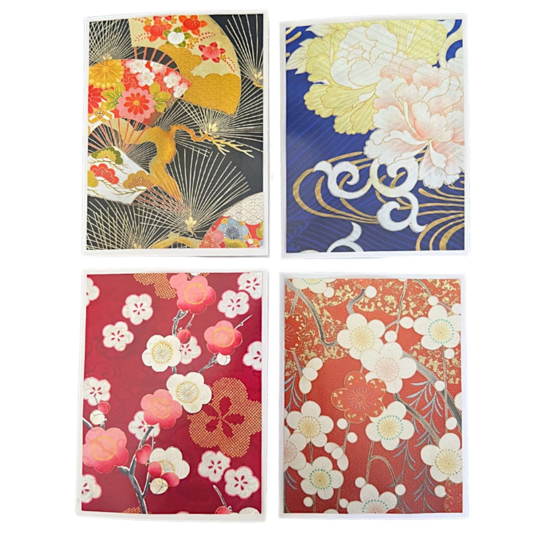 Vintage Japanese Silk Kimono Notecard Set, Traditional Japanese Greeting Cards, Unique Thank You Card Pack & Boxed Birthday Card Gift