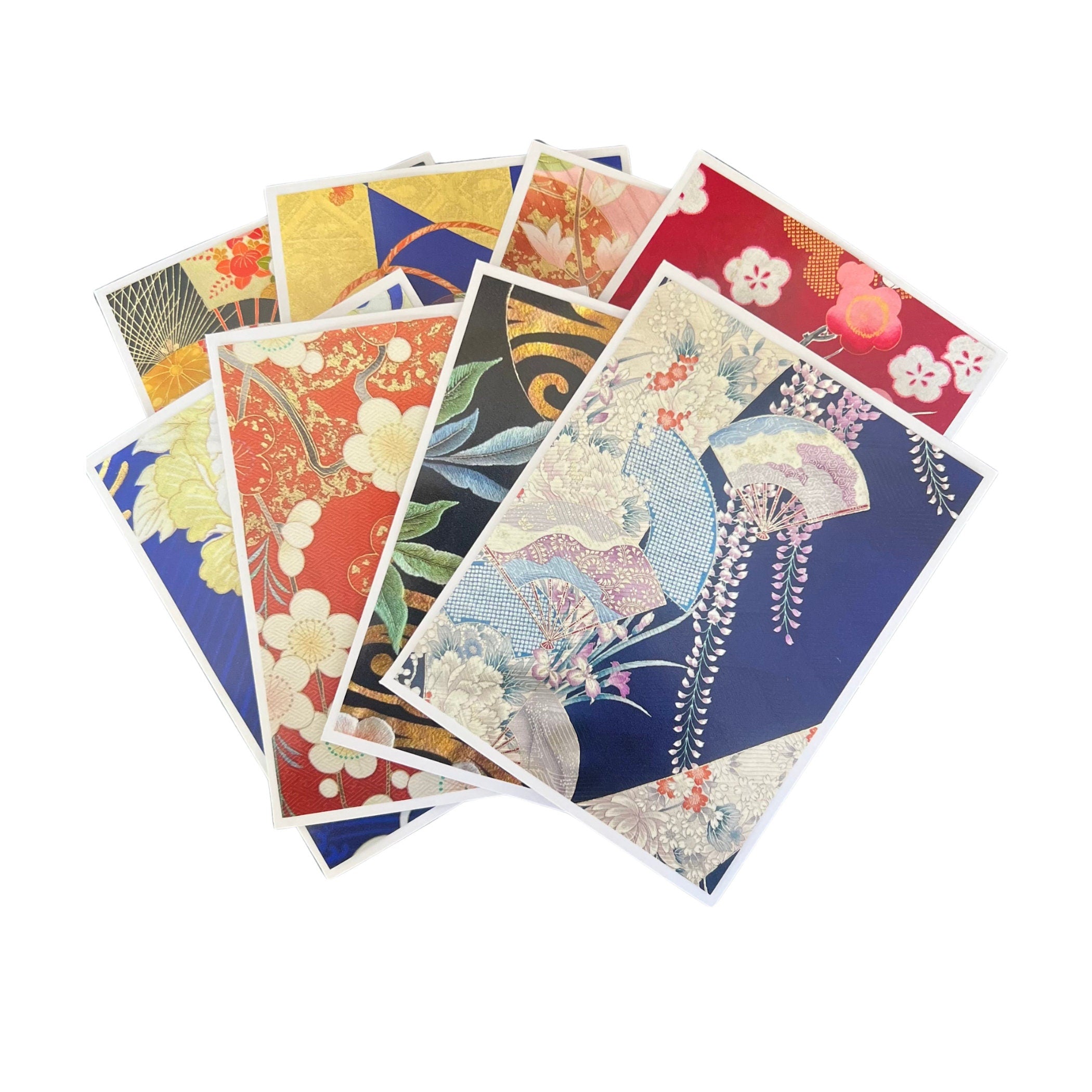 Vintage Japanese Silk Kimono Notecard Set, Traditional Japanese Greeting Cards, Unique Thank You Card Pack & Boxed Birthday Card Gift