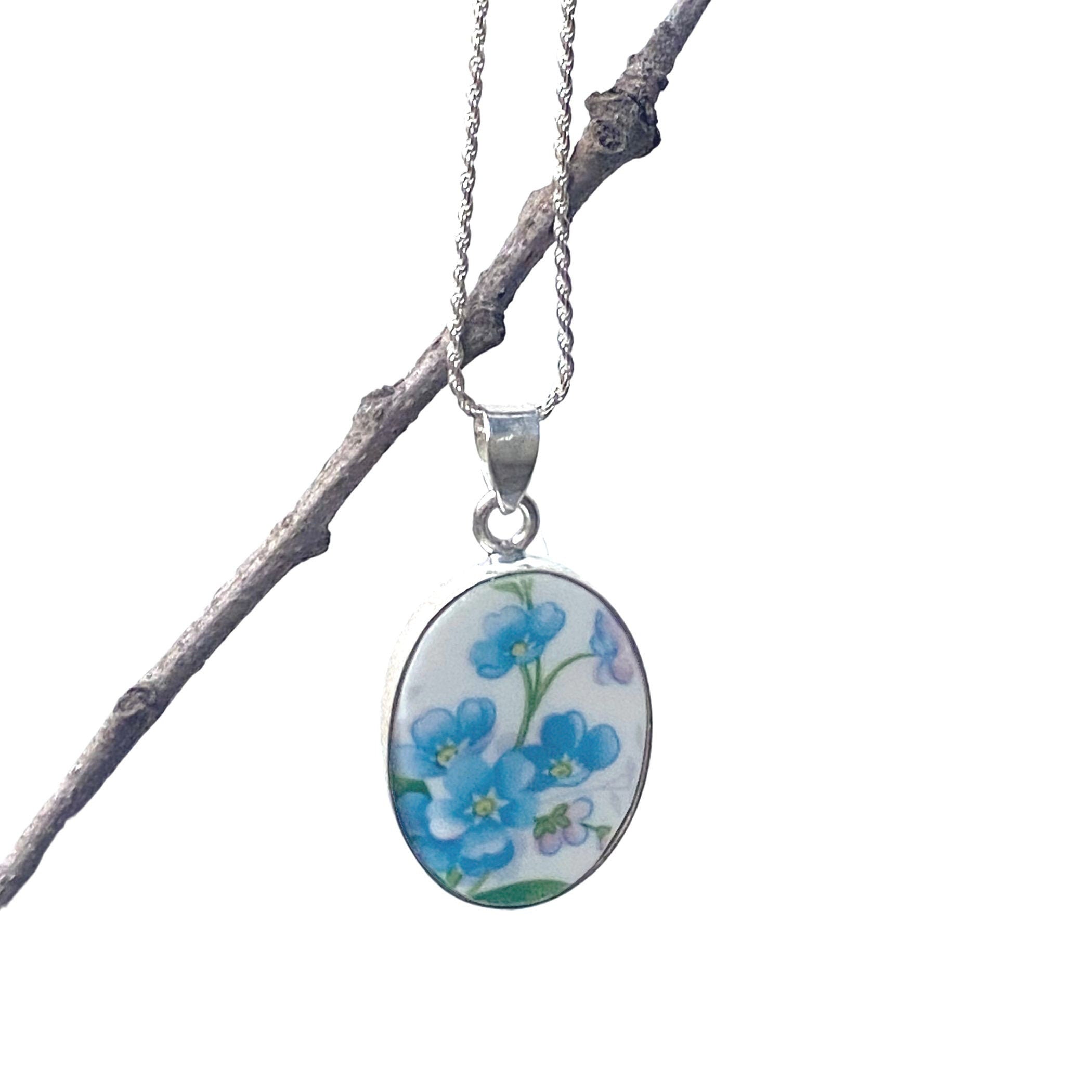 Vintage Royal Albert Forget Me Not Flower China Necklace