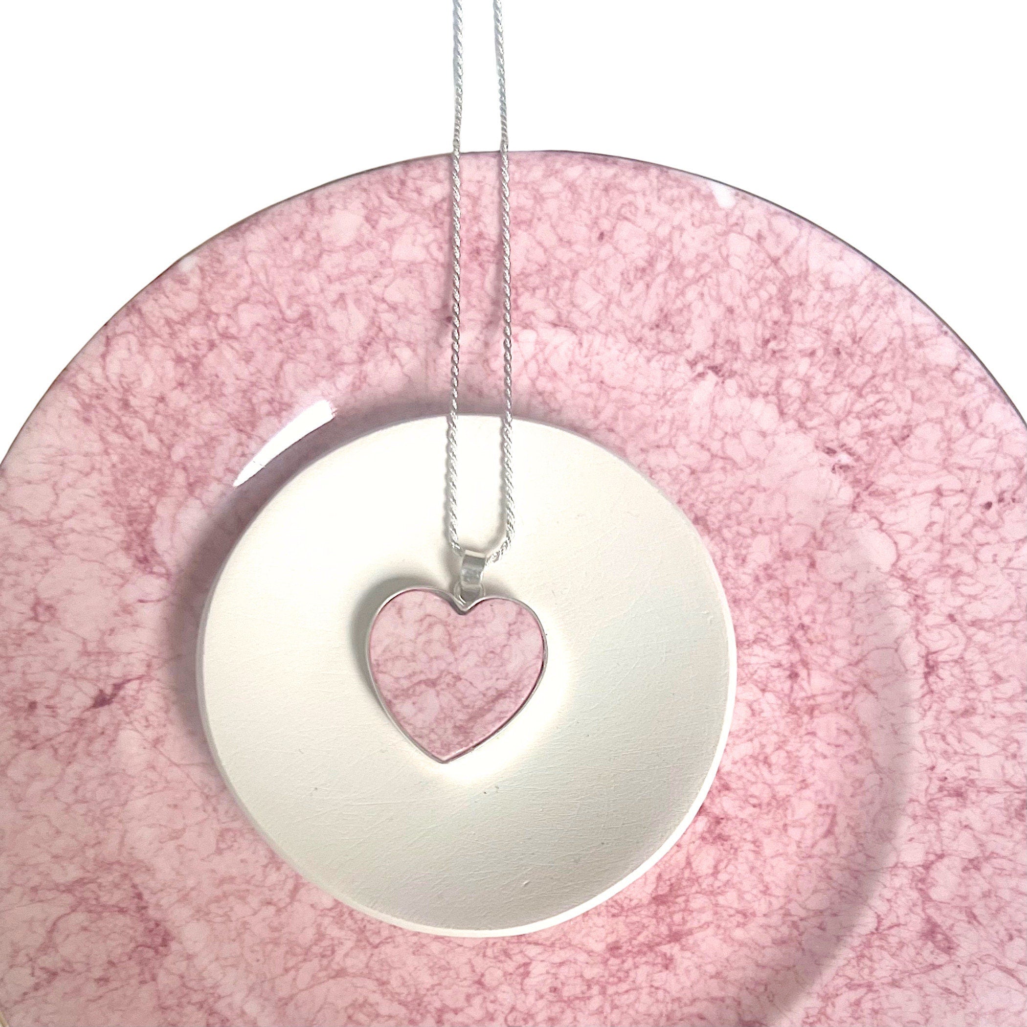 Vintage Pink Heart China Necklace handmade with Upcycled Royal Albert Gossamer Marble China