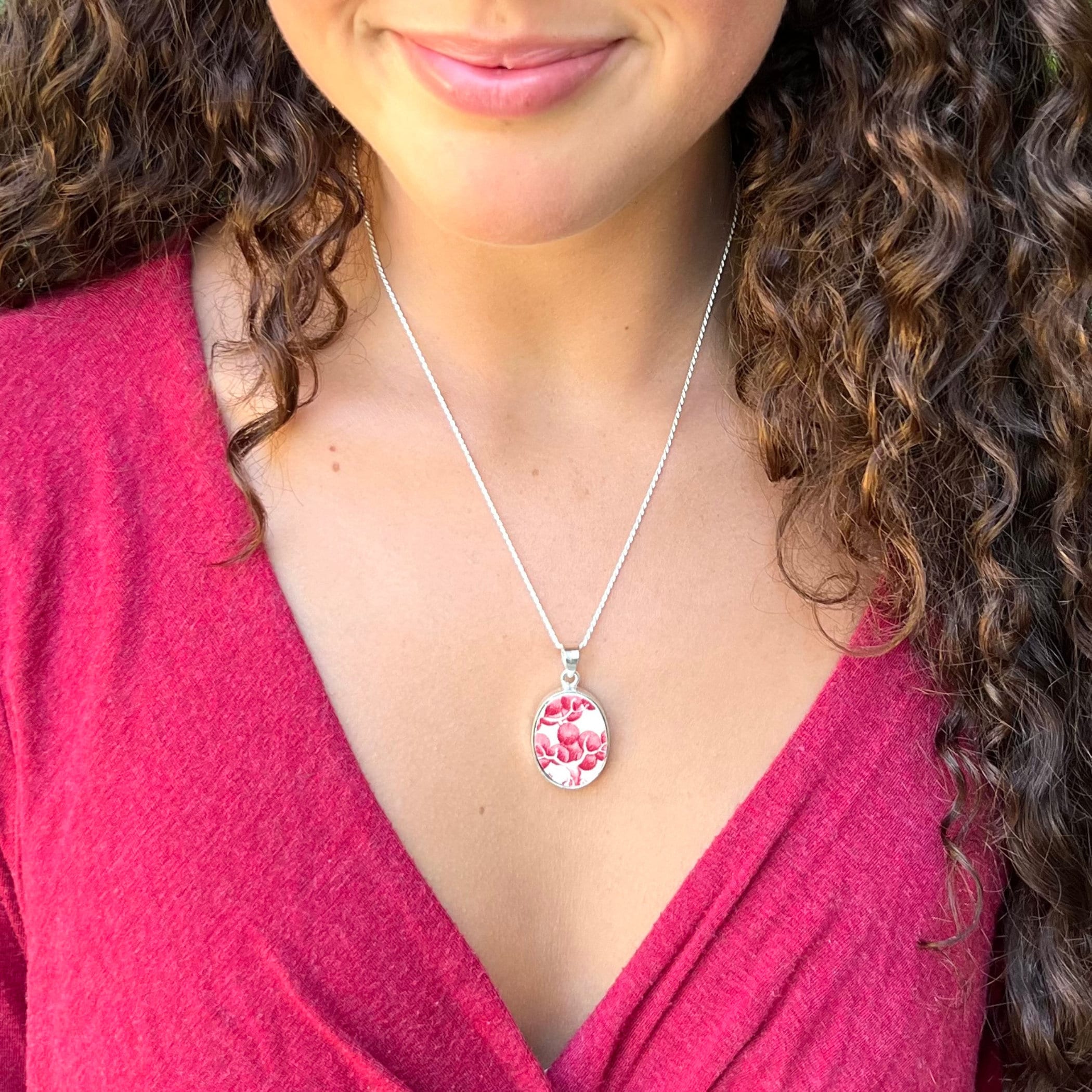 Tree of Life Pendant Necklace handmade with Upcycled Red Willow Transferware China, Red Chinoiserie Broken China Jewelry Gift for Women