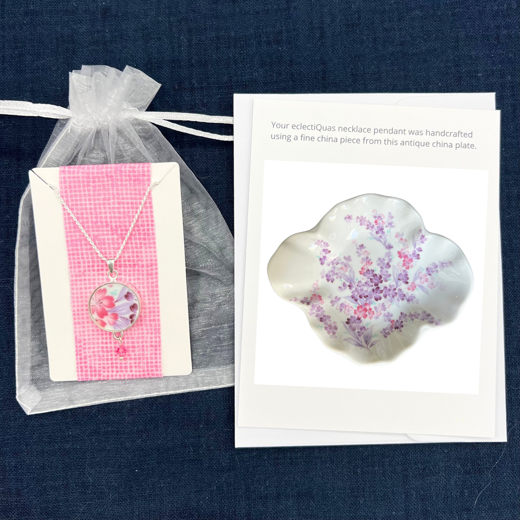 Dainty China Necklace handmade with Vintage Pink & Lavender Flower Upcycled Porcelain, Unique Broken China Jewelry Gift for Her Birthday