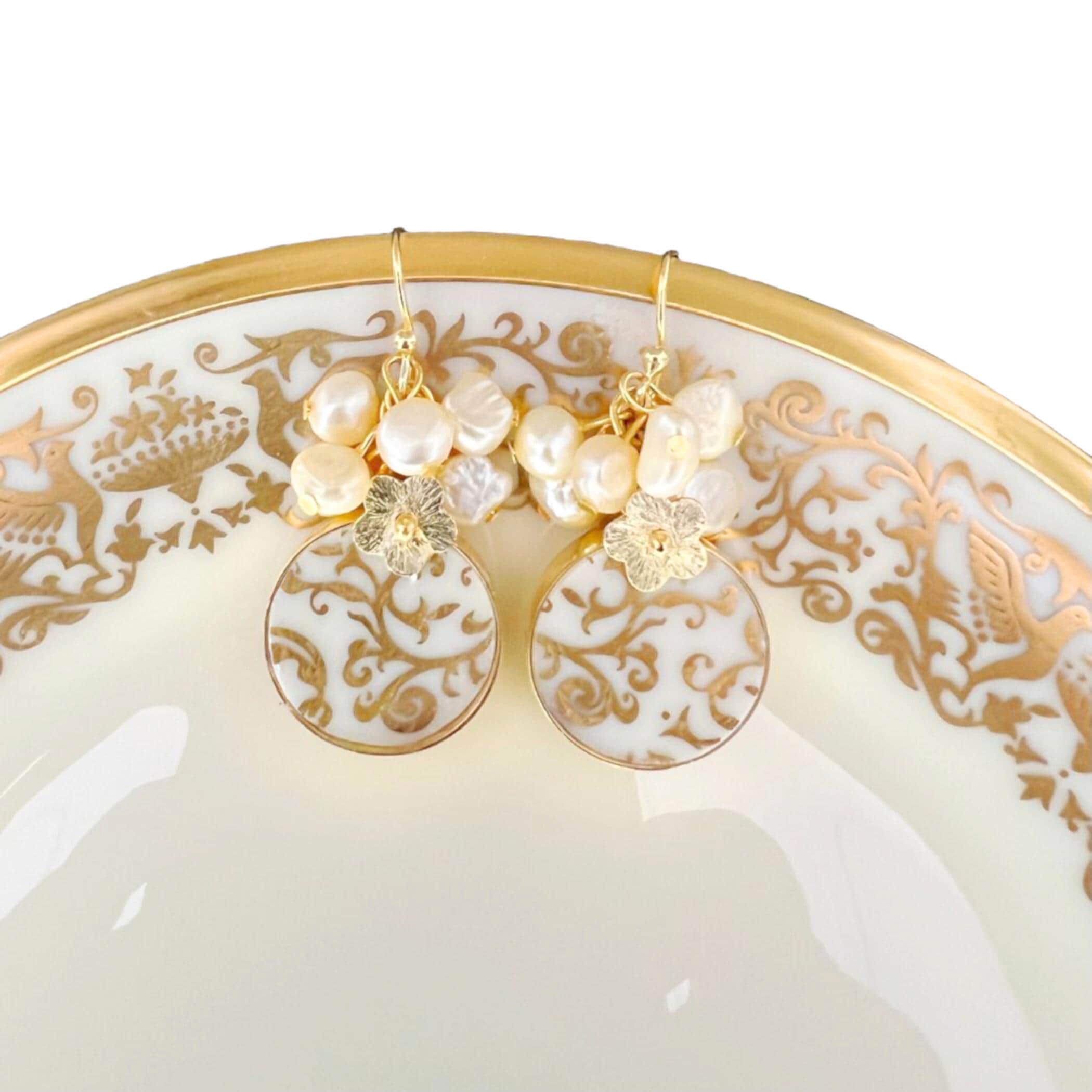 Vintage Lenox China Jewelry handmade with Gold Sterling Silver, Ornate Gold Floral Aesthetic Heirloom China Necklace, 20th Anniversary Gift