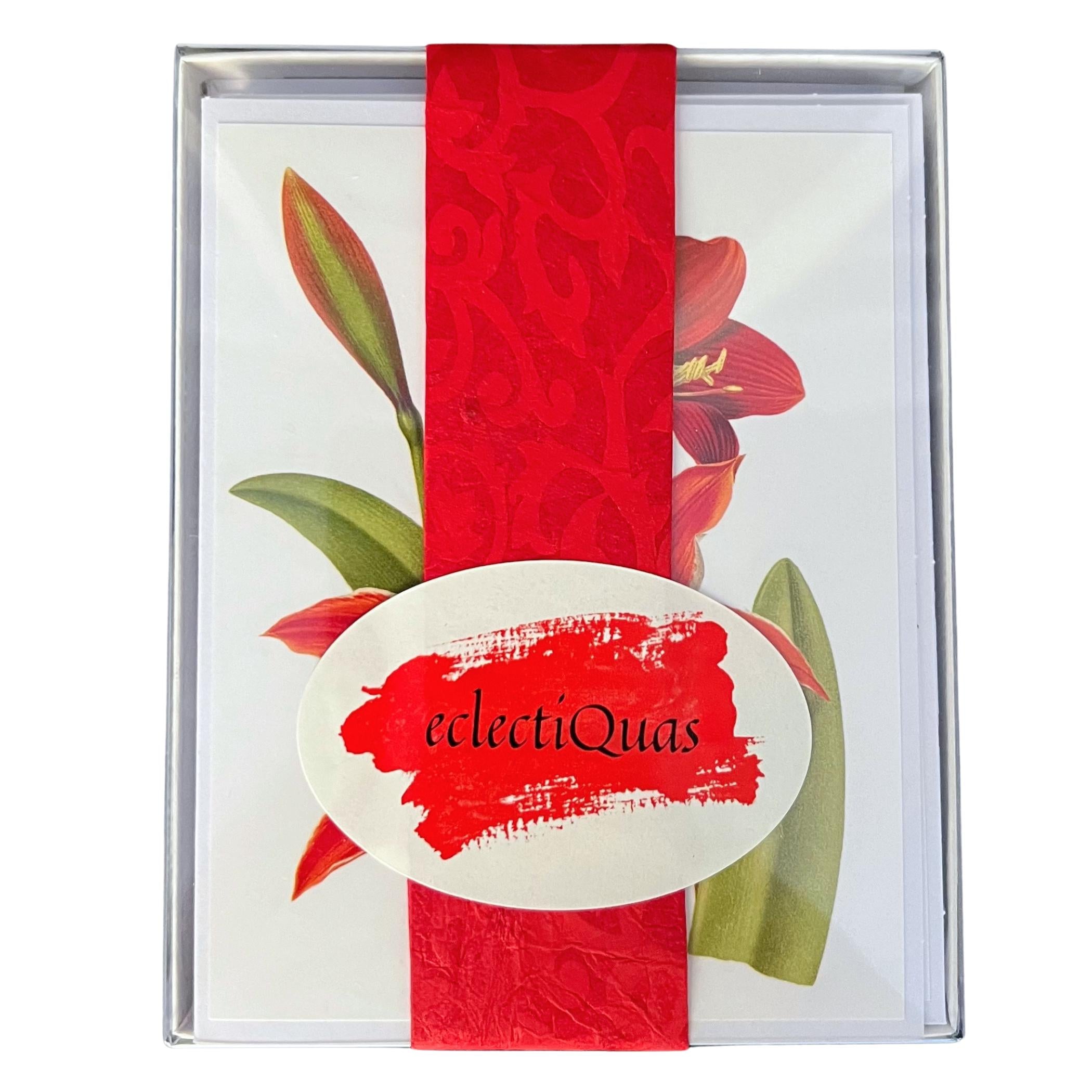 Boxed Christmas Cards of 10 Vintage Floral Botanical Illustration Greeting Cards, Blank Holiday Notecard Set with Holly Amaryllis Poinsettia