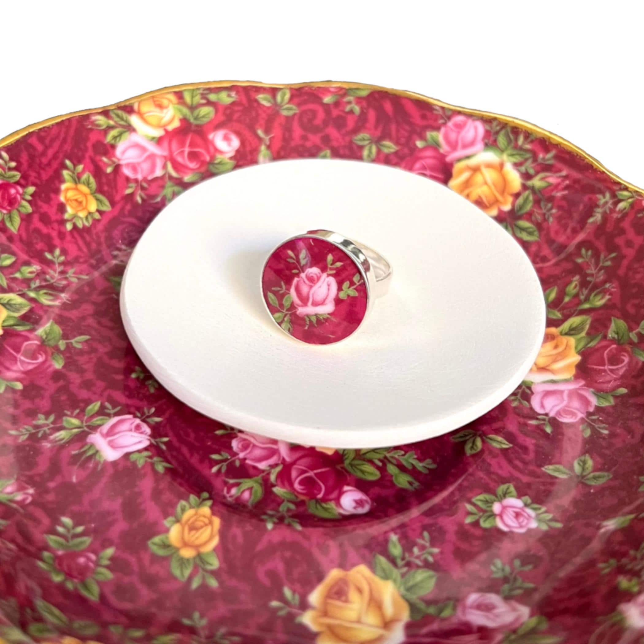 Vintage Royal Albert Ruby Lace Old Country Roses Broken China Jewelry & OCR Collectible Cup and Saucer, Vintage China Gift Ideas for Women