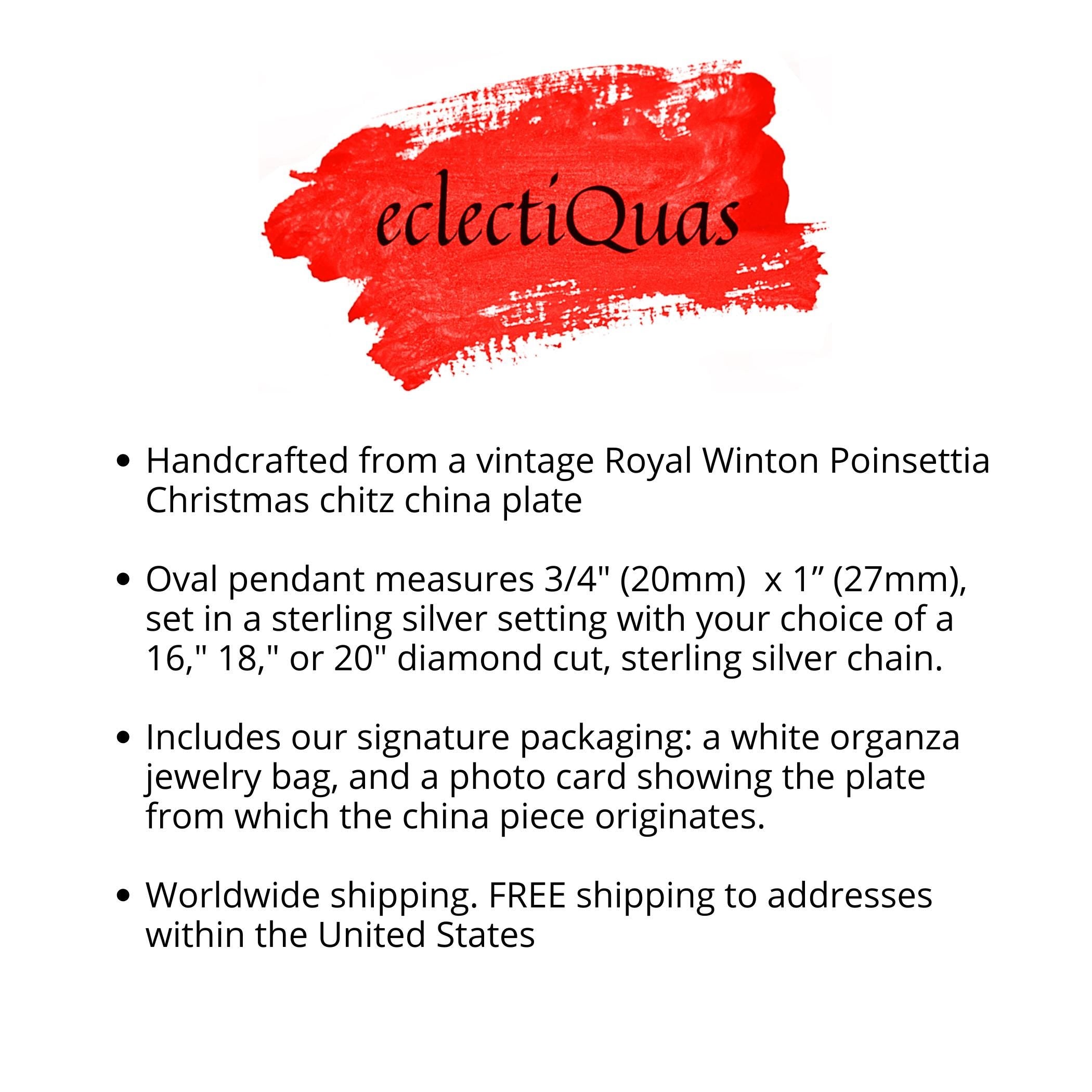 Christmas Poinsettia China Necklace handcrafted with Vintage Royal Winton Chintz China, Red Flower Broken China Jewelry Holiday Gift for Her