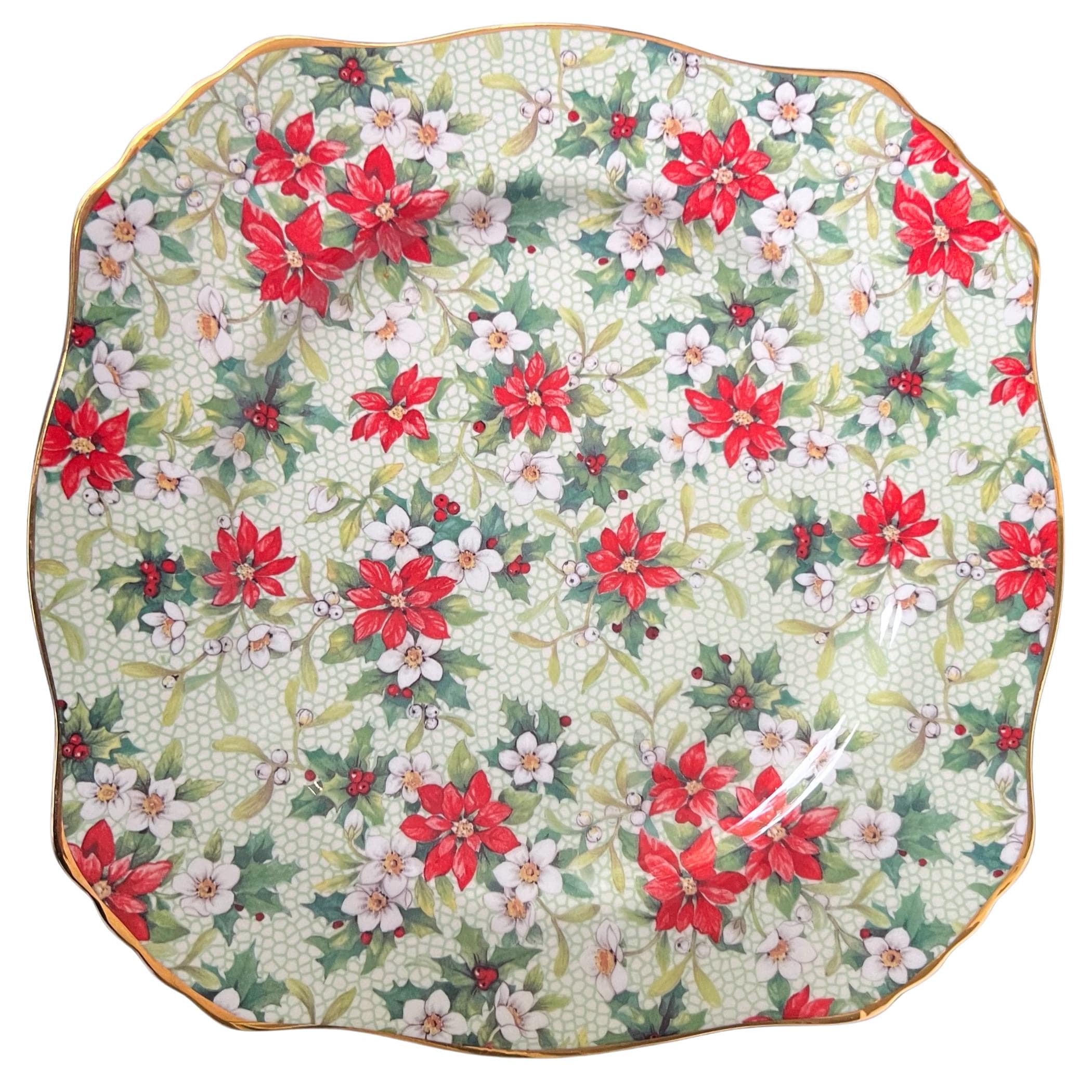 Christmas Poinsettia China Necklace handcrafted with Vintage Royal Winton Chintz China, Red Flower Broken China Jewelry Holiday Gift for Her