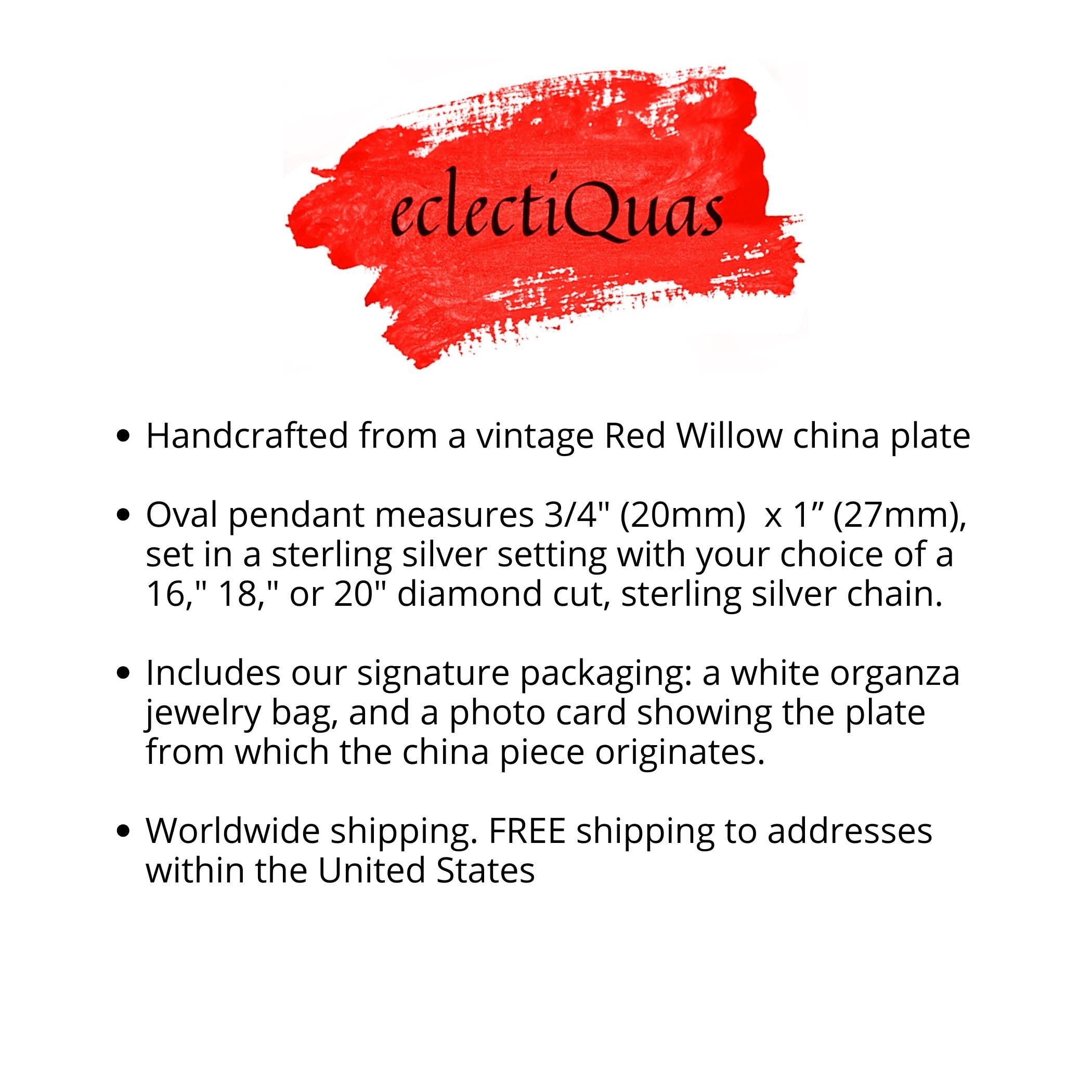 Romantic Valentines Day Love Birds Necklace upcycled with Red Willow China & Sterling Silver, Thoughtful Vintage China Jewelry Gift for Her