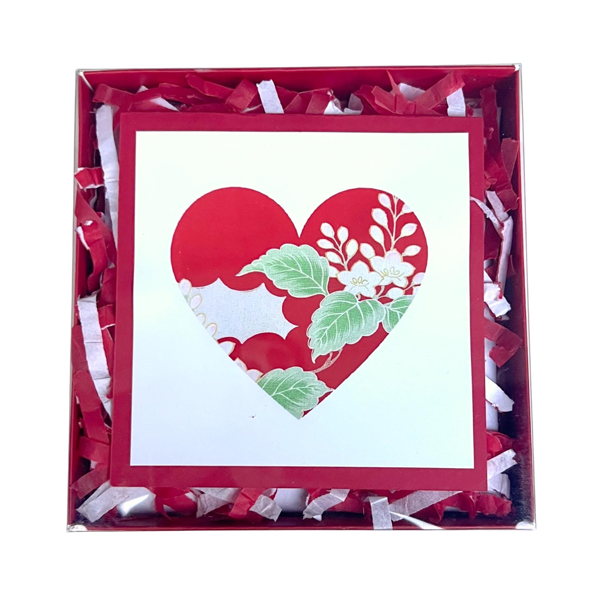 Unique Valentines Heart Notecard Set with Red Vintage Japanese Silk Kimono Fabric Cards, Boxed Photo Art Greeting Cards, Romantic Love Notes