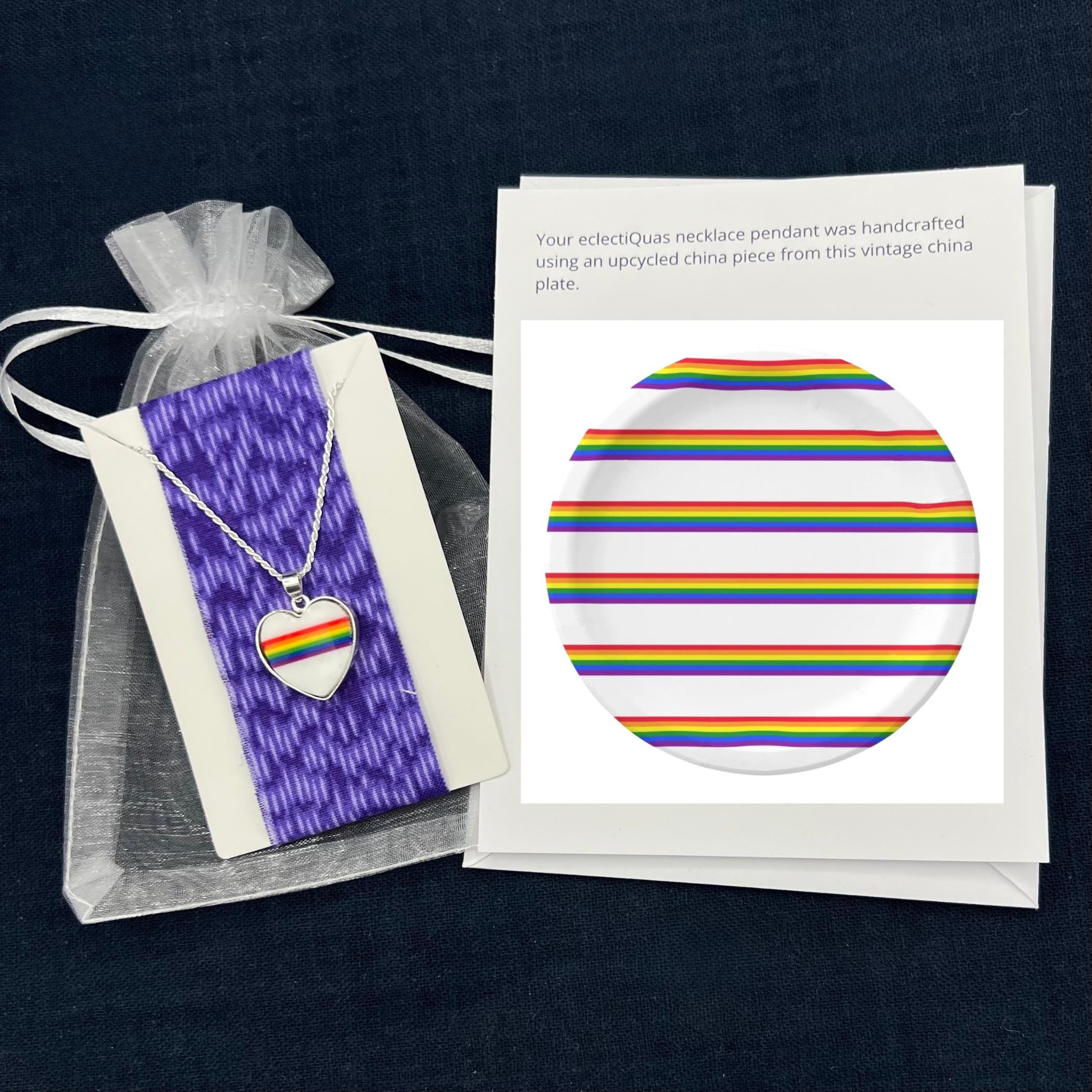 Dainty Rainbow Heart Lesbian Necklace Gift for Girlfriend, Discreet LGBTQ Ally Queer Subtle Gay Pride Jewelry handmade from Upcycled China