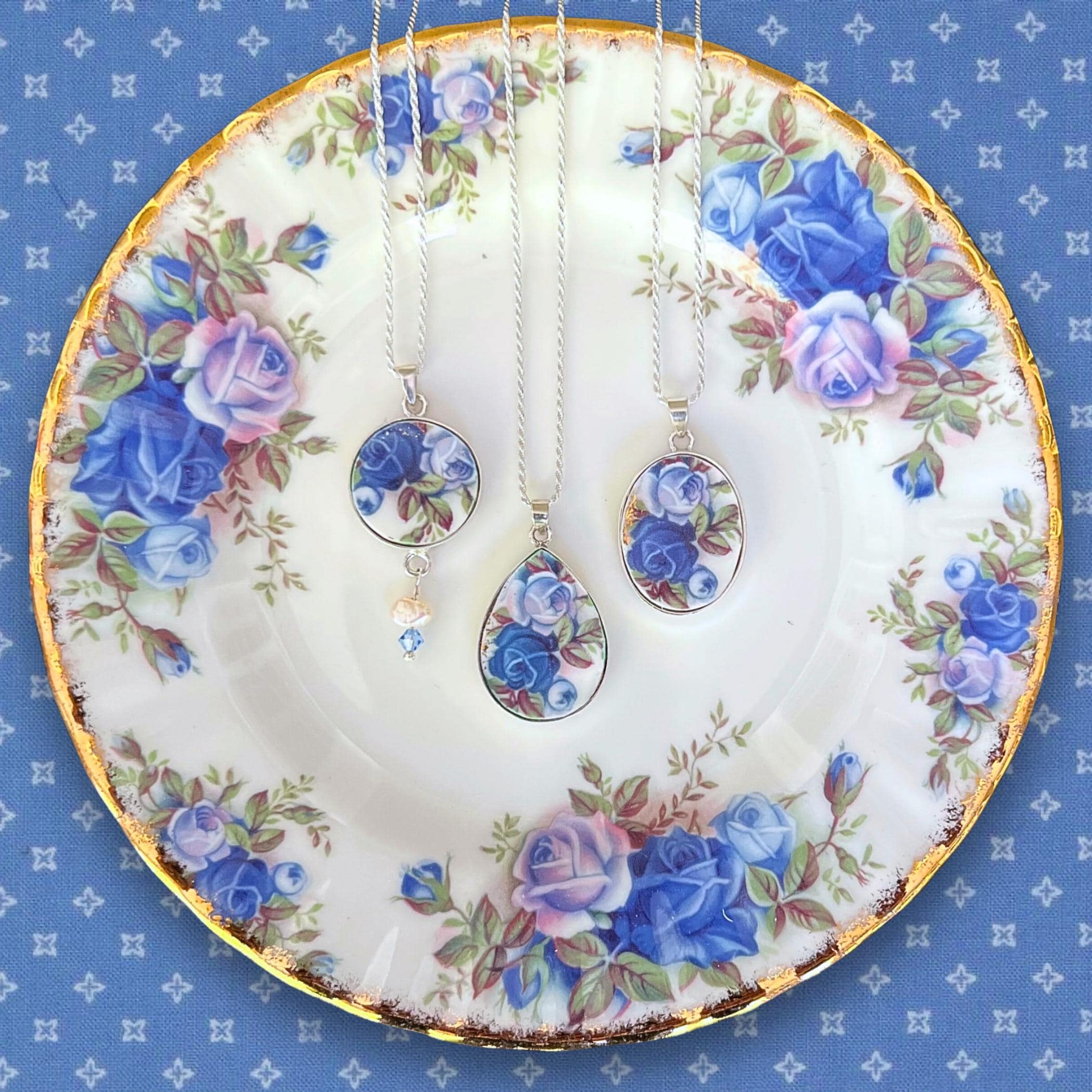 Royal Albert Moonlight Rose China Necklace, Thoughtful Porcelain Anniversary Gifts, Broken China Jewelry Vintage China Heirloom Gift for Her