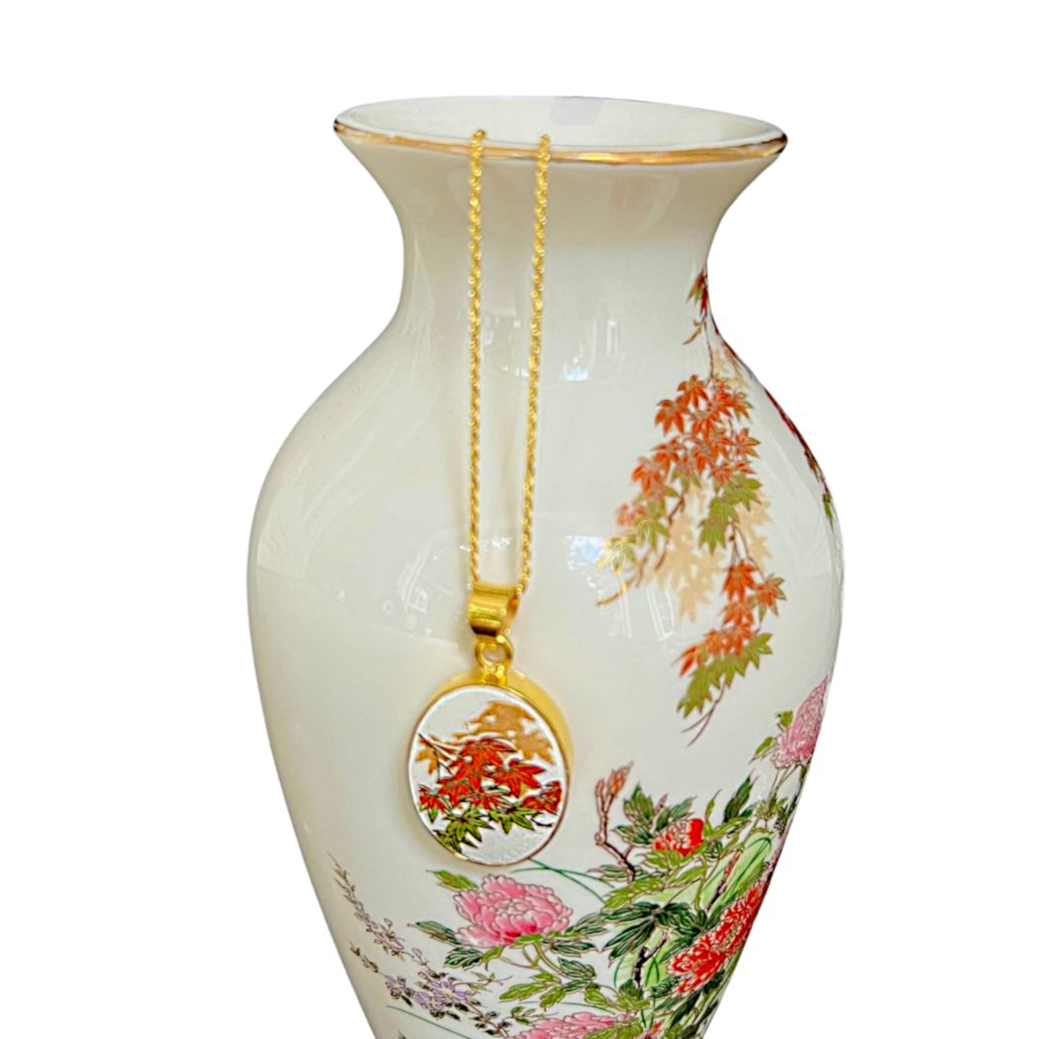 Fall Japanese Maple Leaves Porcelain Jewelry handmade with Upcycled Imari Porcelain