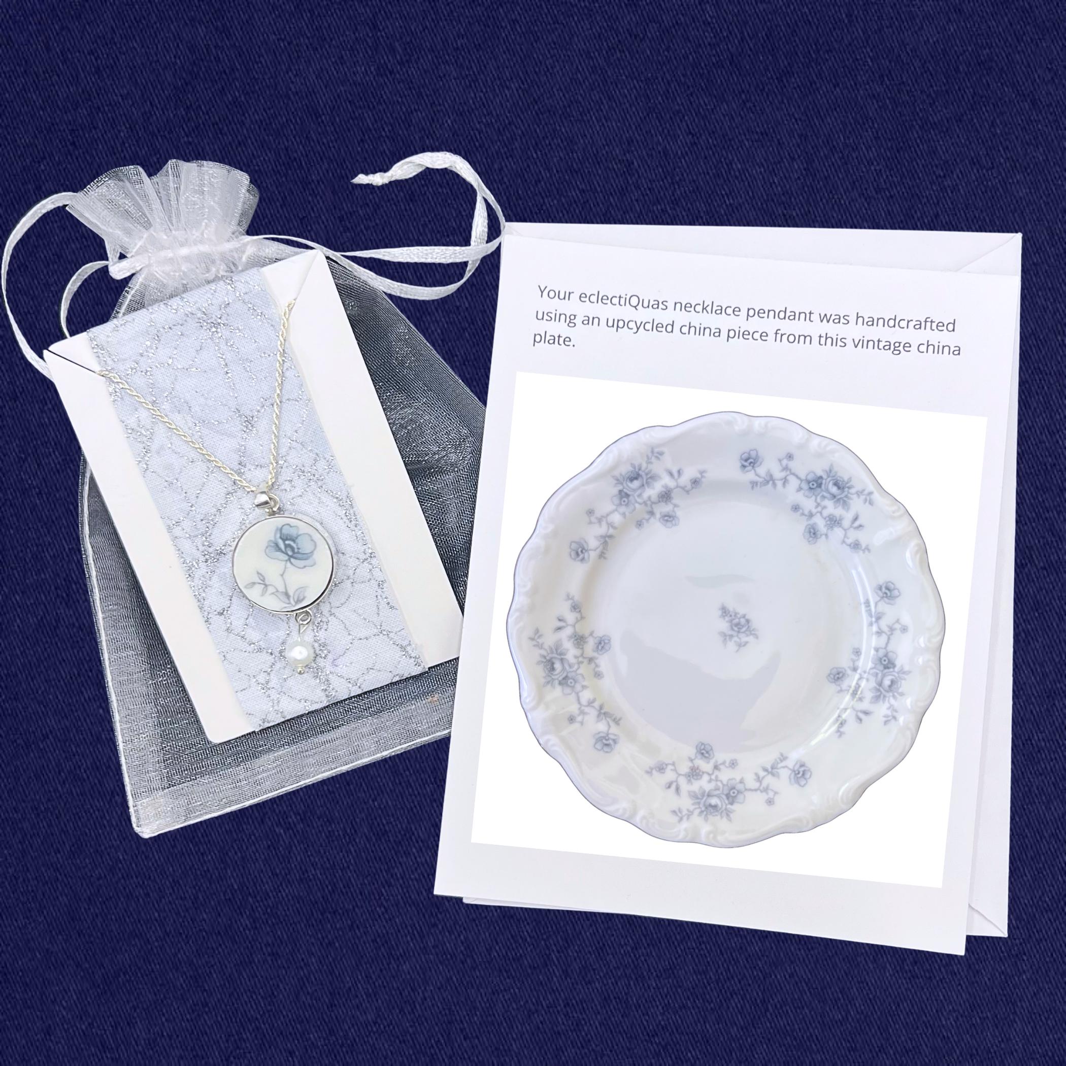 Johann Haviland Blue Garland China Jewelry Gift for Mom Wife, Vintage China Earrings & Blue Flower Necklace Set, Unique and Thoughtful Gift