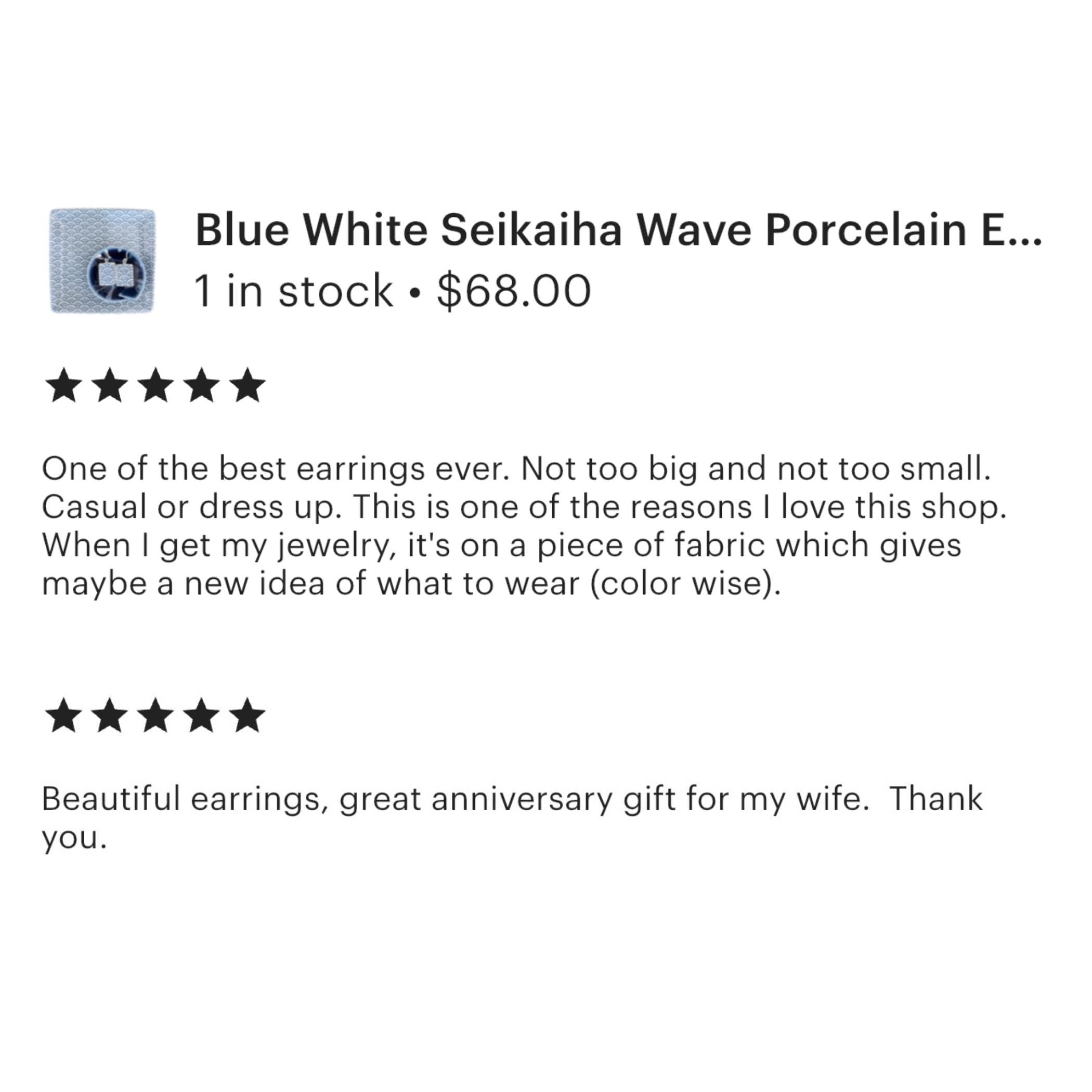 Blue White Seikaiha Wave Porcelain Earrings with Upcycled China & Sterling Silver