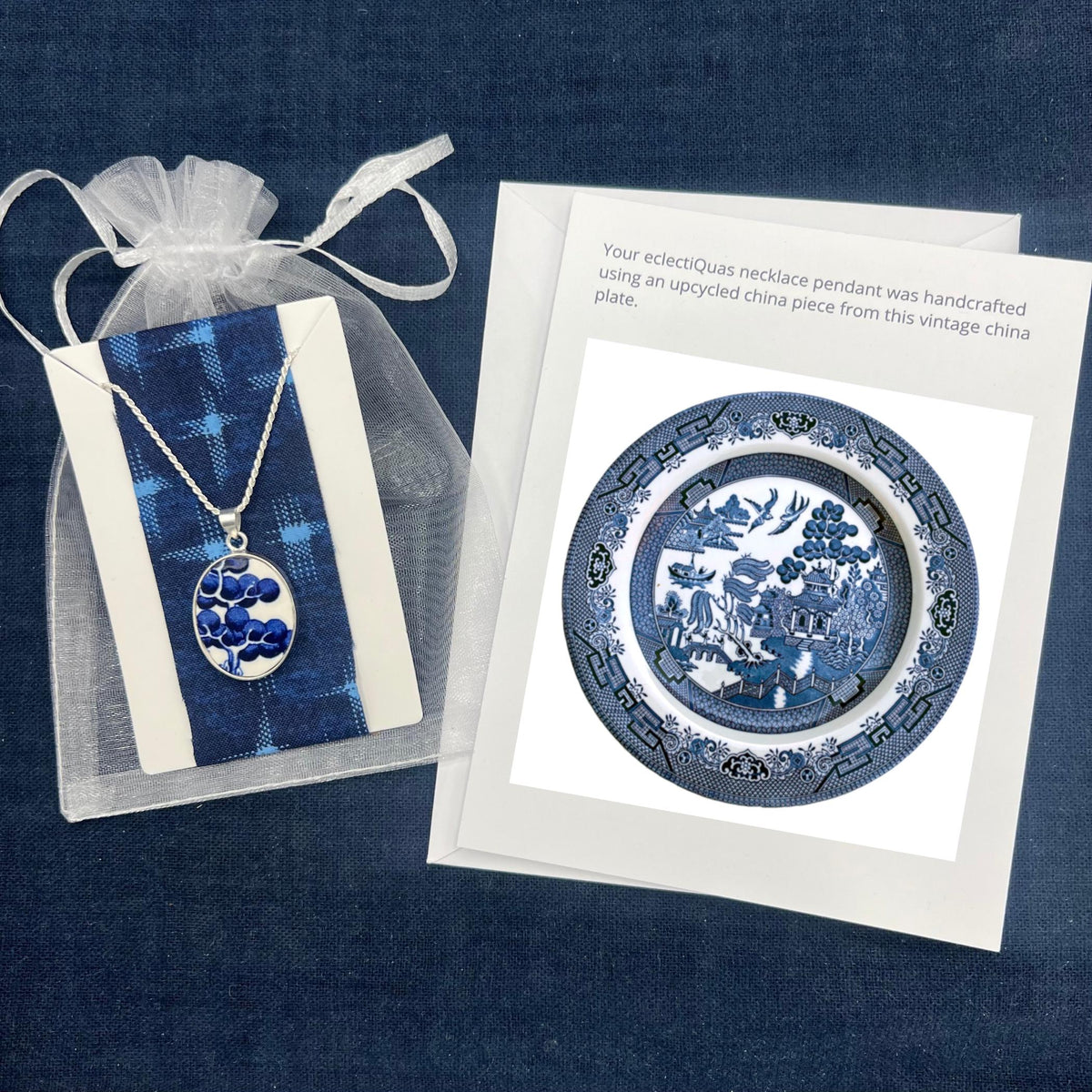 Sterling Silver Tree of Life Necklaces handmade with Blue Willow China, Blue & White China Jewelry, Unique Birthday Gift for Mother In Law