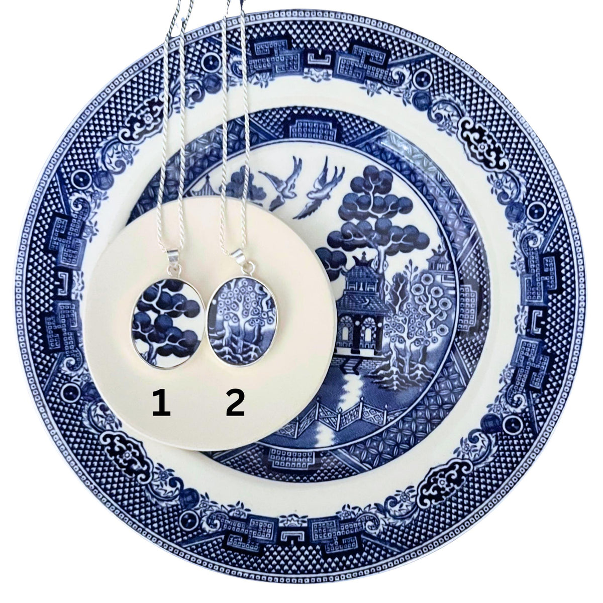 Sterling Silver Tree of Life Necklaces handmade with Blue Willow China, Blue & White China Jewelry, Unique Birthday Gift for Mother In Law