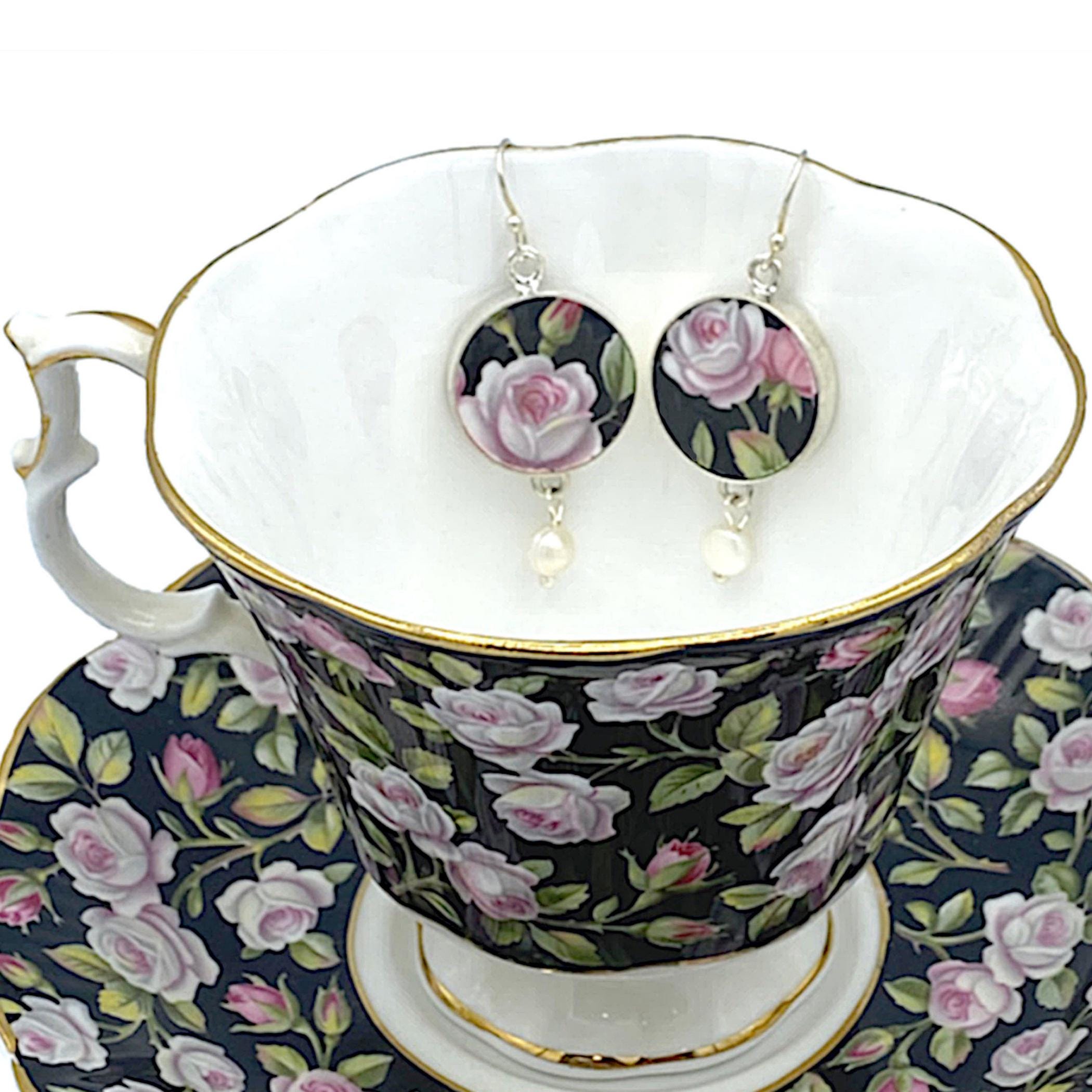 Vintage Royal Albert Alton China Necklace with Sterling Silver, Unique Christmas Gift for Her, Upcycled China Jewelry with Pink & Black Rose