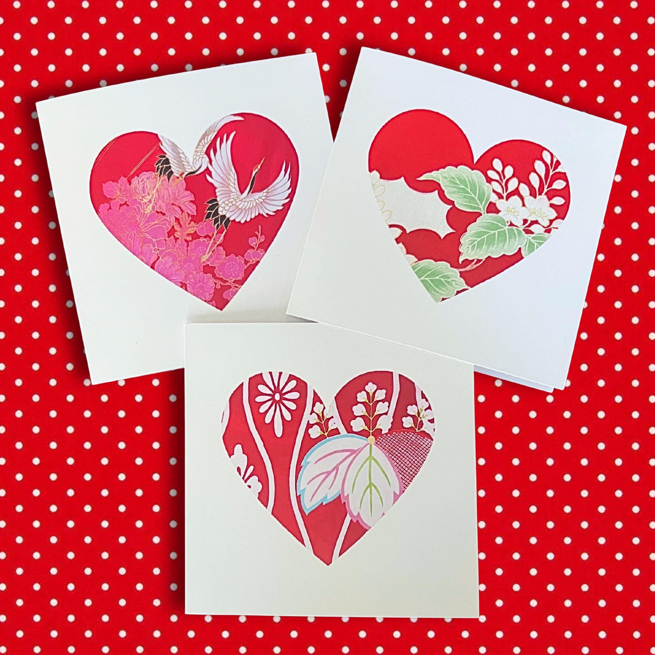 Unique Blank Valentine Card with Vintage Japanese Silk Kimono Red Heart, Traditional Japanese Greeting Cards, Galentines Day Card for Women