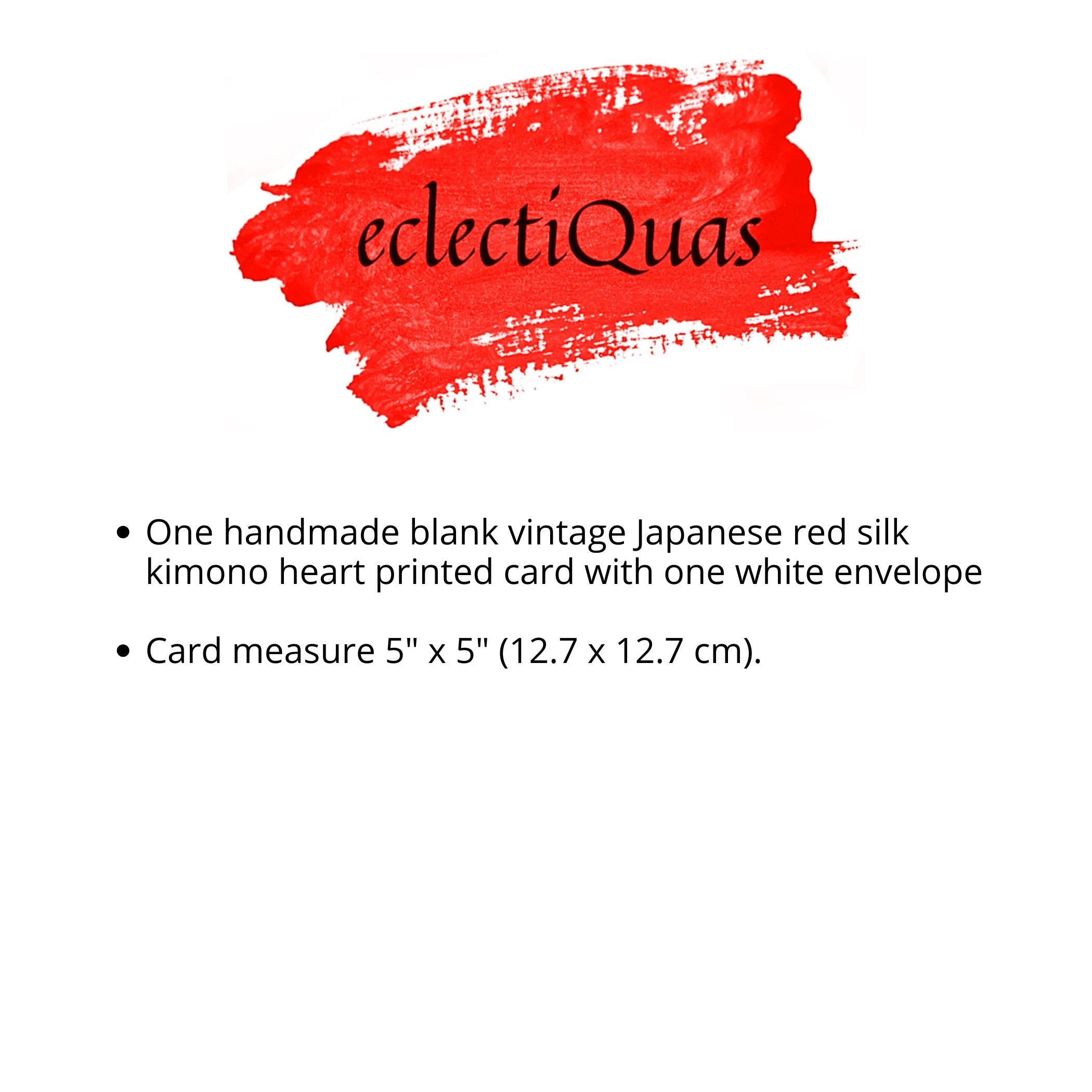 Unique Blank Valentine Card with Vintage Japanese Silk Kimono Red Heart, Traditional Japanese Greeting Cards, Galentines Day Card for Women
