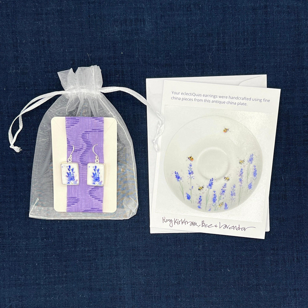 French Lavender Blossom China Earrings handmade with Upcycled Porcelain