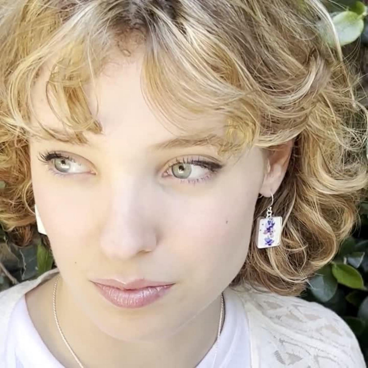 French Lavender Blossom China Earrings handmade with Upcycled Porcelain