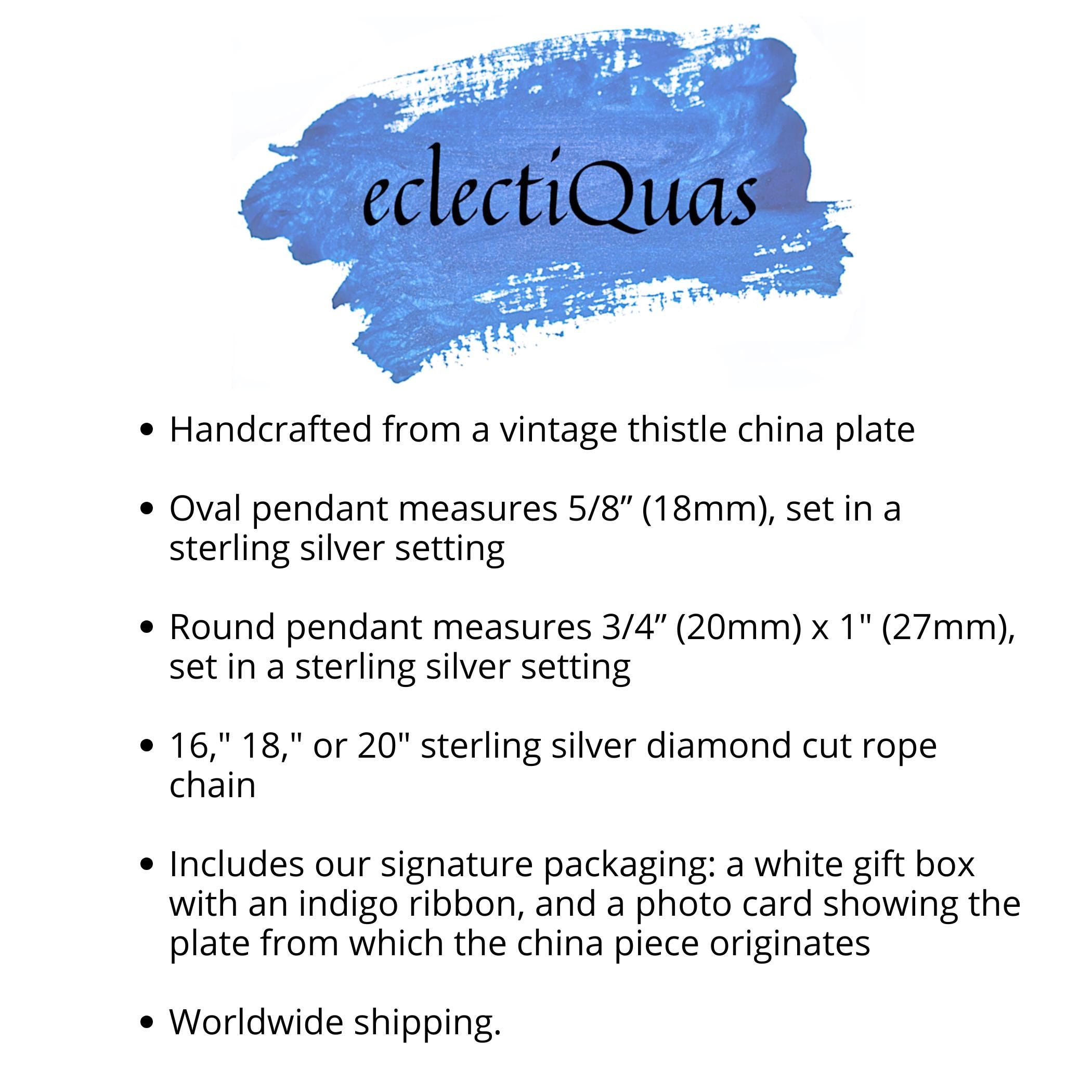 Scottish Thistle Necklace handmade with Sterling Silver & Upcycled China, Thoughtful Birthday Gift of Purple Flower Vintage China Jewelry