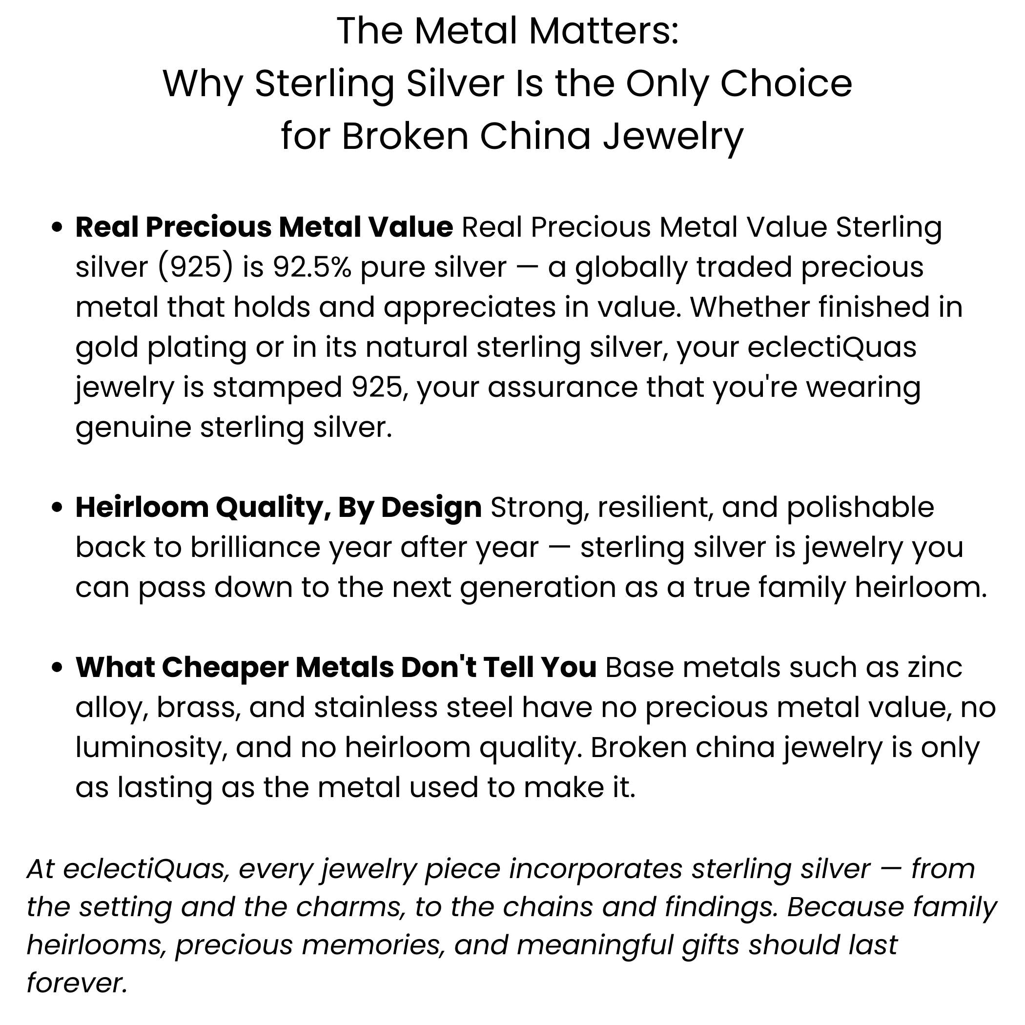 Dainty Purple Lavender Transferware Spode China Necklace Earrings Gift for Mothers Day, Upcycled Vintage China Jewelry with Sterling Silver