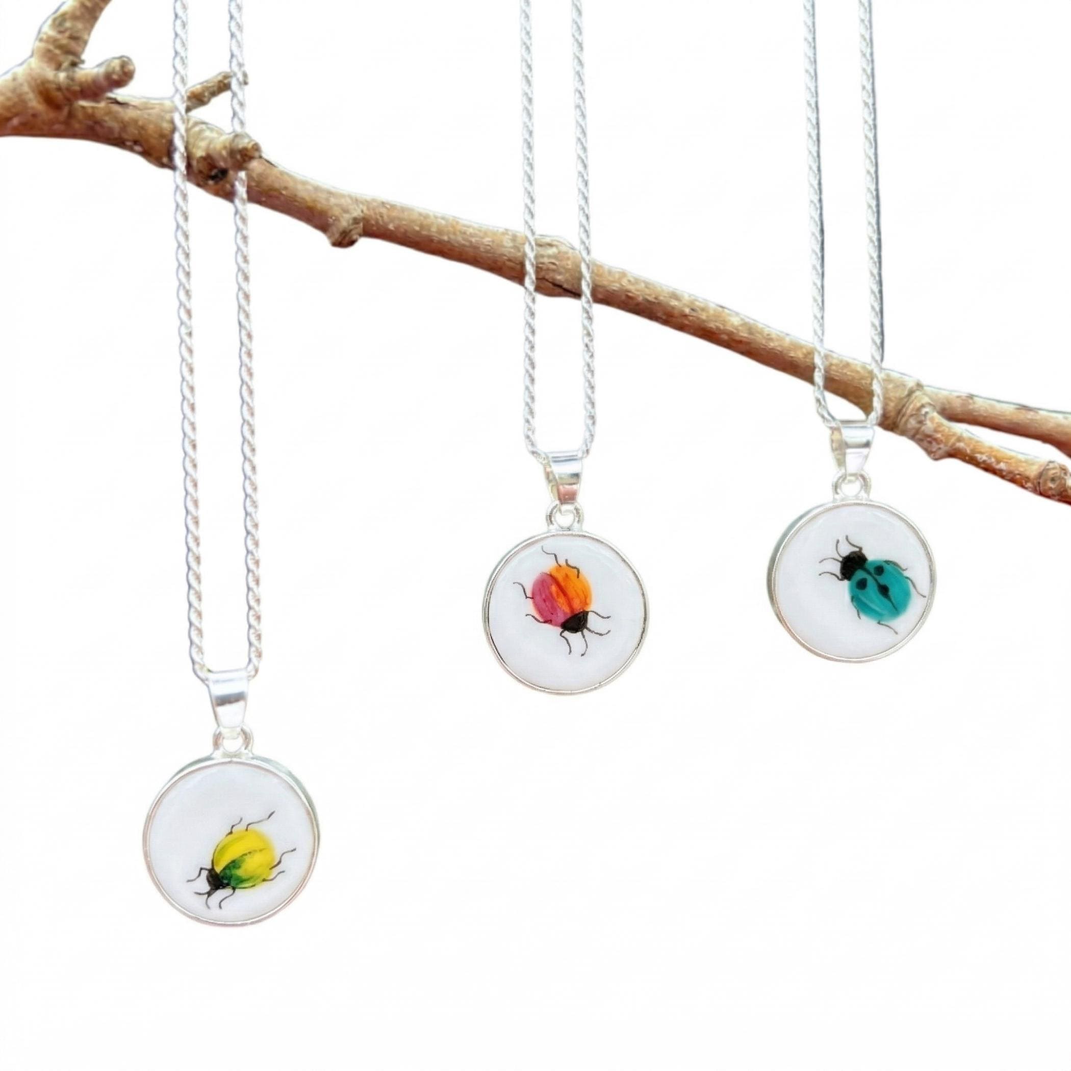 Ladybug Pendant China Necklaces handmade with Upcycled China & Sterling Silver, Dainty Porcelain Jewelry Gift for Garden Lover and Gardeners