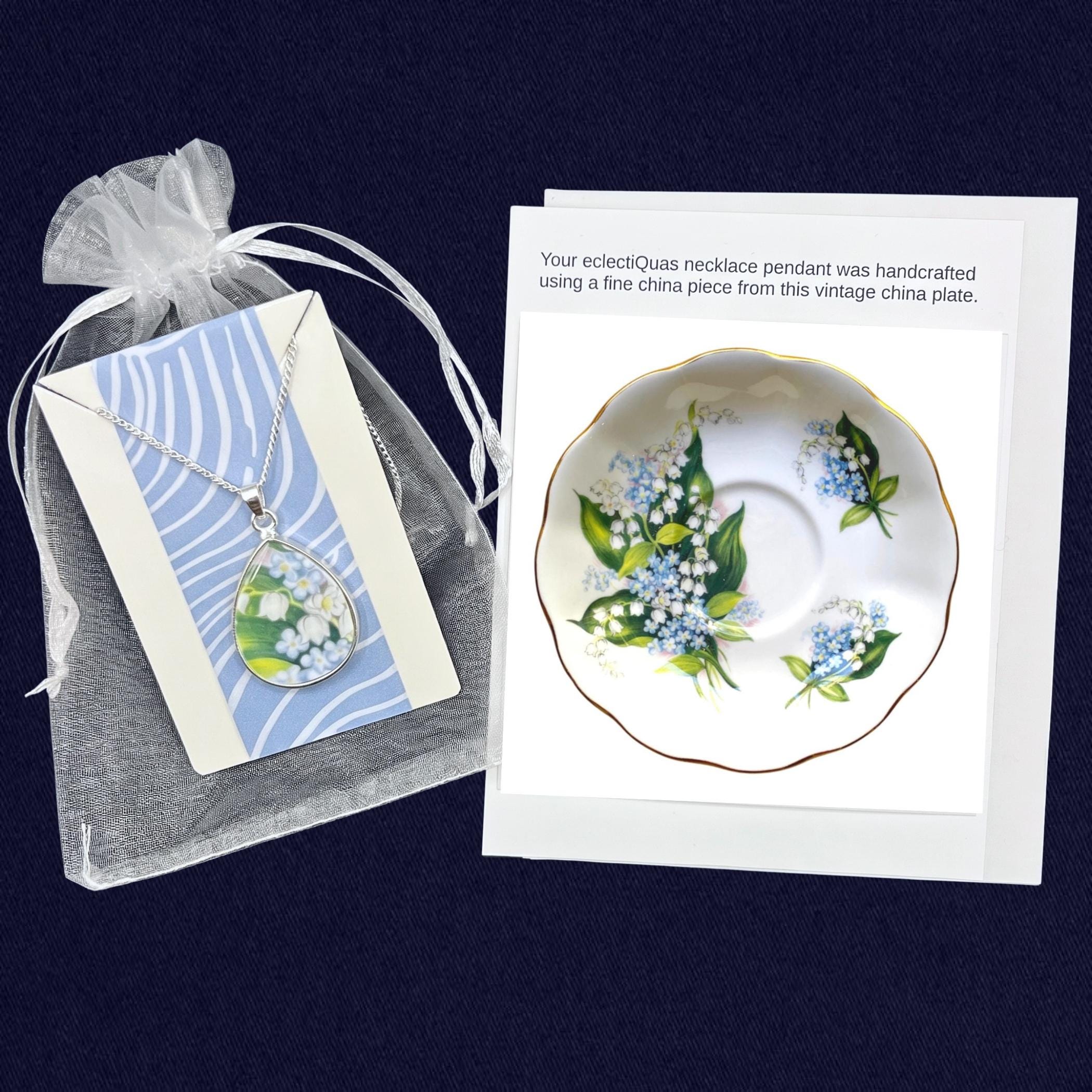 Lily of the Valley Necklace with Royal Albert China, Vintage China Forget Me Not Jewelry Sentimental Mom Gift for Mothers Day May Birthday