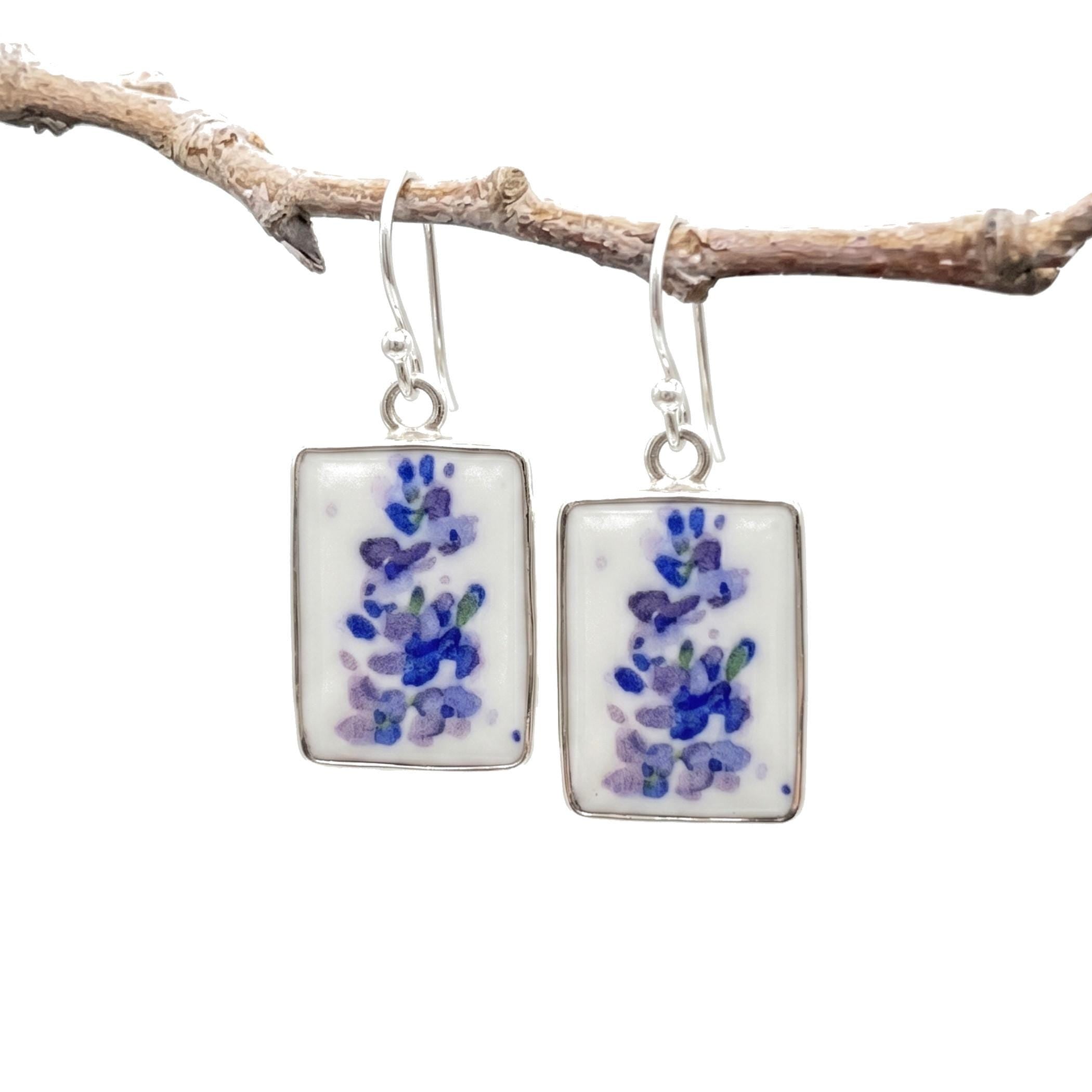 French Lavender Blossom China Earrings handmade with Upcycled Porcelain