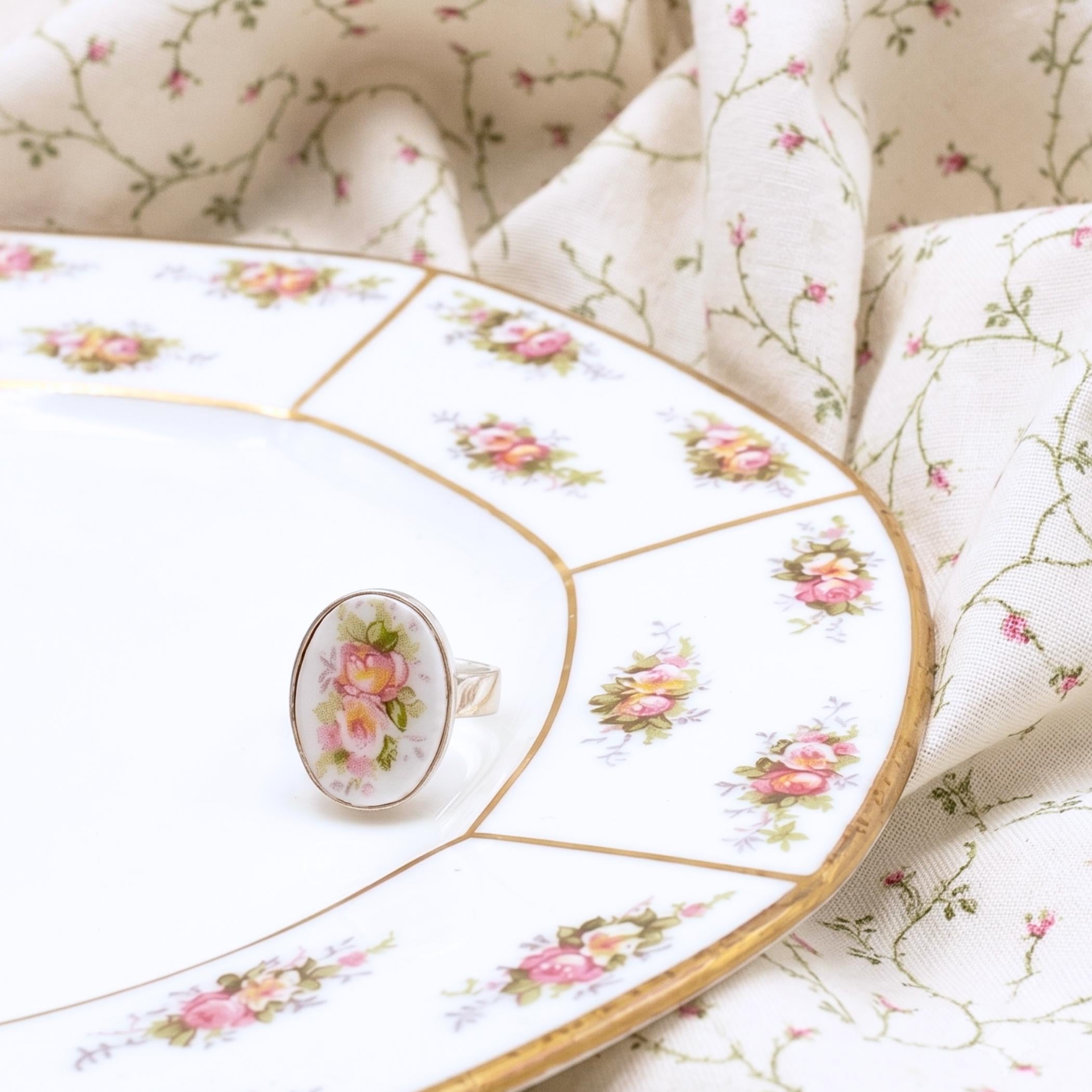 French Limoges China Necklace handmade from an Upcycled China Plate & Sterling Silver