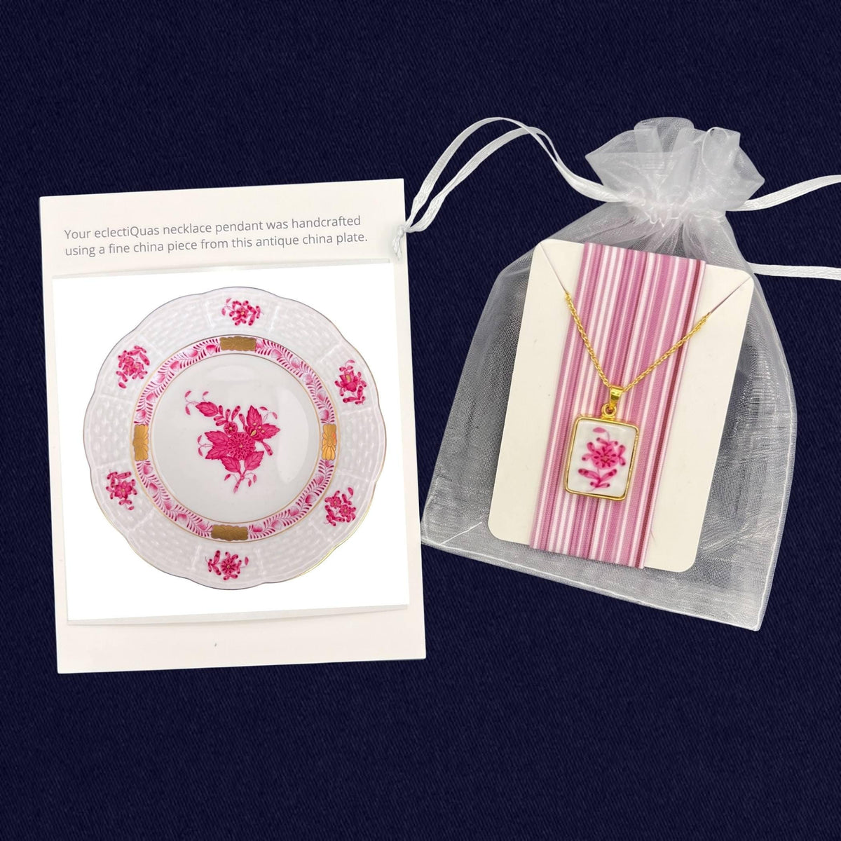 Dainty Raspberry Herend Chinese Bouquet Porcelain Necklace, 18th Anniversary Wife Gift, Broken China Jewelry & Ring Trinket Dish