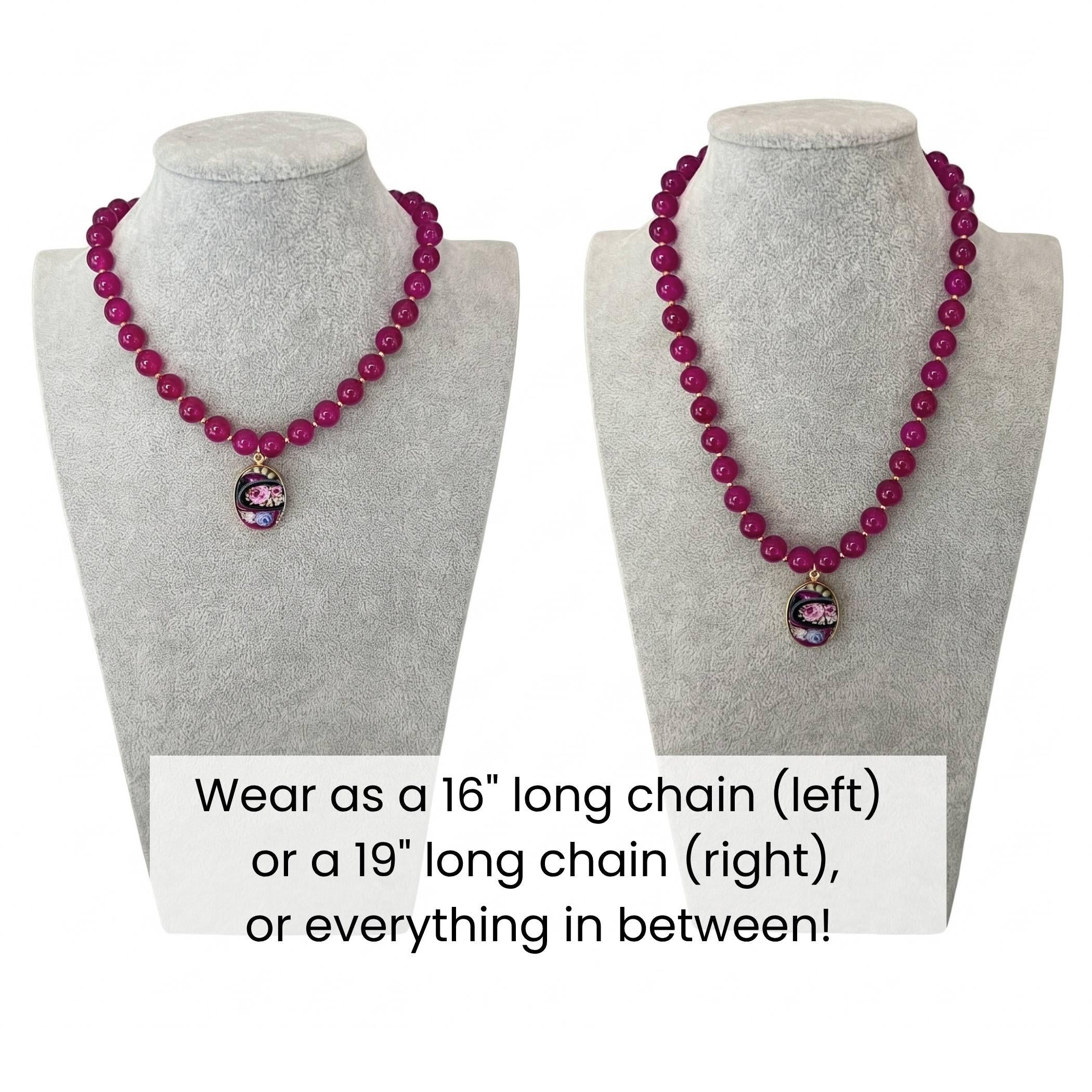 Autumn Broken China Jewelry Rose Pendant with Chunky Burgundy Beaded Necklace, Vintage Inspired Statement Fall Necklace Thoughtful Gift