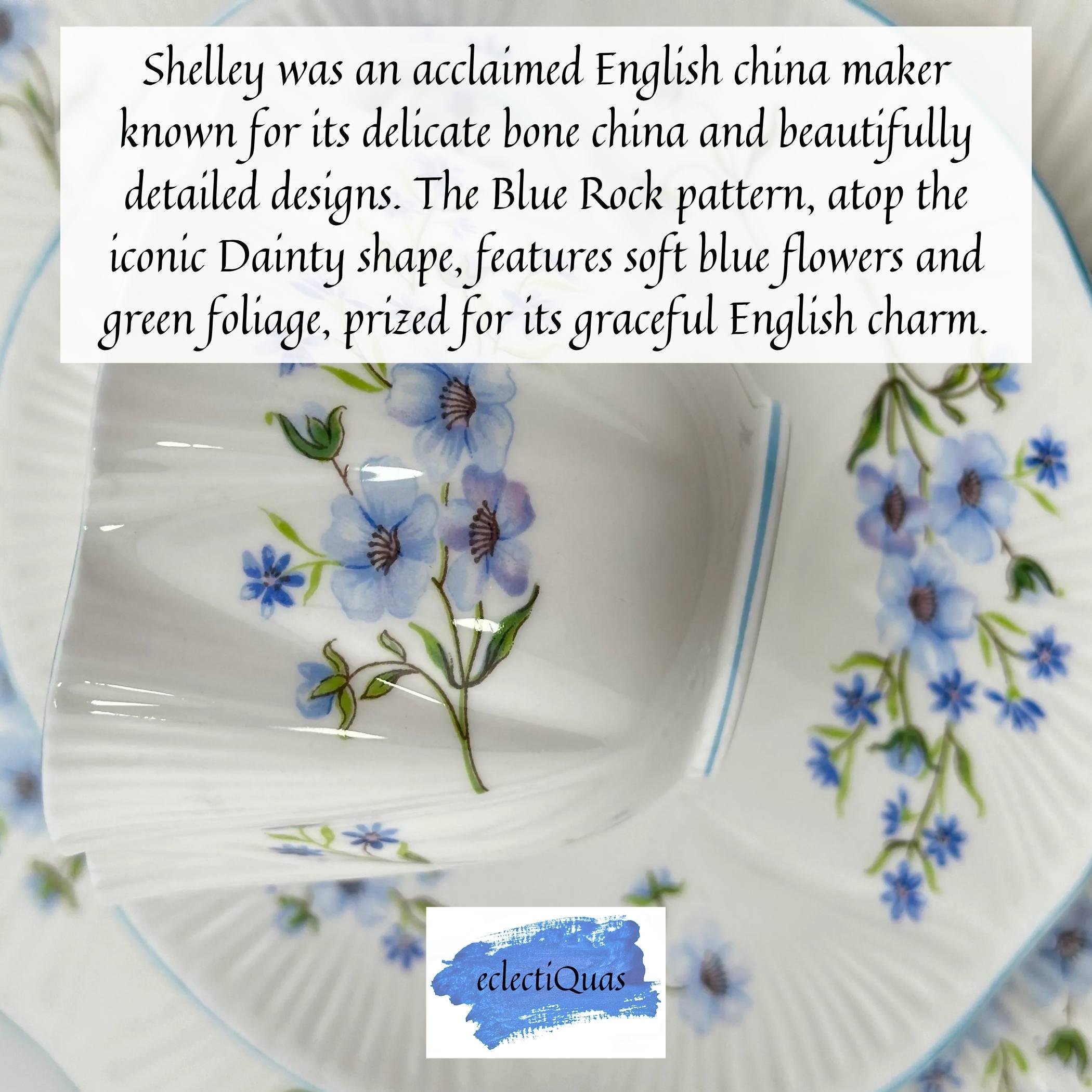 Shelley Dainty Blue Rock Sterling Silver & Blue Chalcedony Necklace with Upcycled China Pendants, Broken China Jewelry 20th Anniversary Gift
