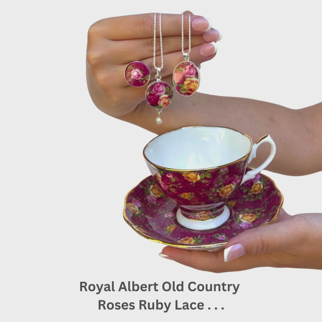 Vintage Royal Albert Ruby Lace Old Country Roses Broken China Jewelry & OCR Collectible Cup and Saucer