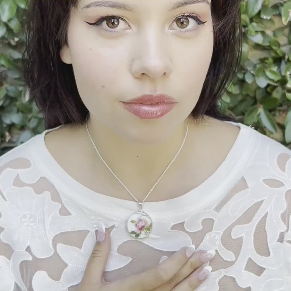 Stunning Peony Necklace with a Porcelain Statement Pendant handmade from a Vintage Japanese Imari Vase, Traditional 12th Anniversary Gift