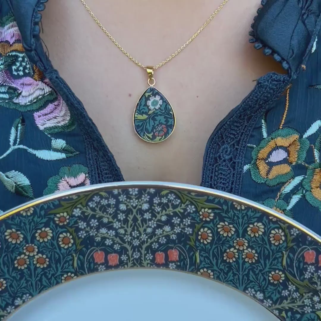 William Morris Design Porcelain Earrings with Mismatched Flowers