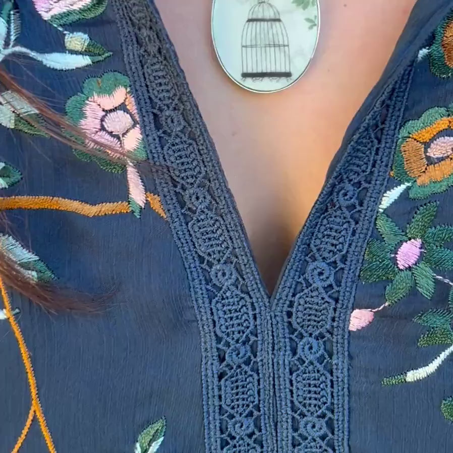 Green Moonstone Necklace with Chinoiserie Bird China Pendant, One of a Kind Broken China Jewelry Gift for Her Birthday Anniversary Christmas
