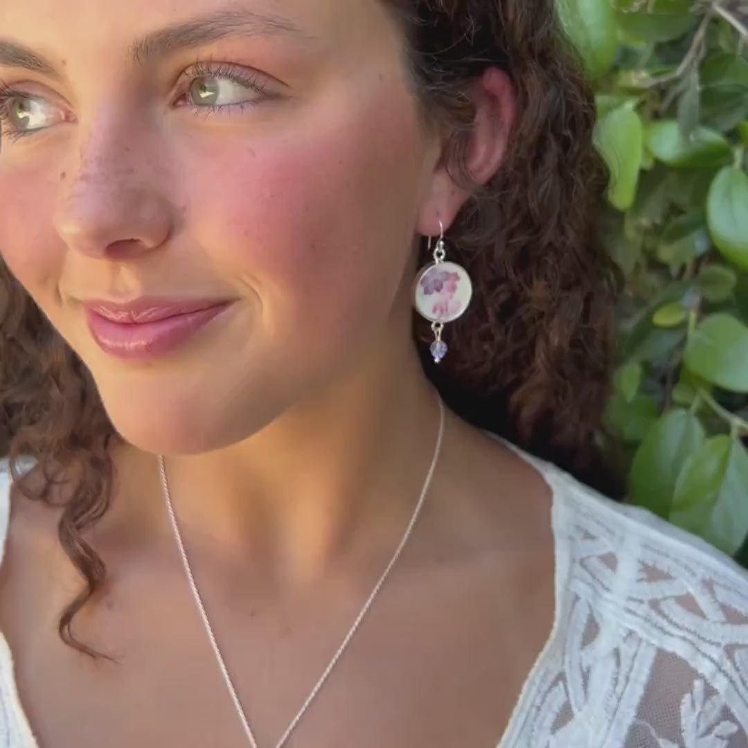 One of a Kind China Earrings handmade with Vintage Pink and Lavender Flower Upcycled Porcelain